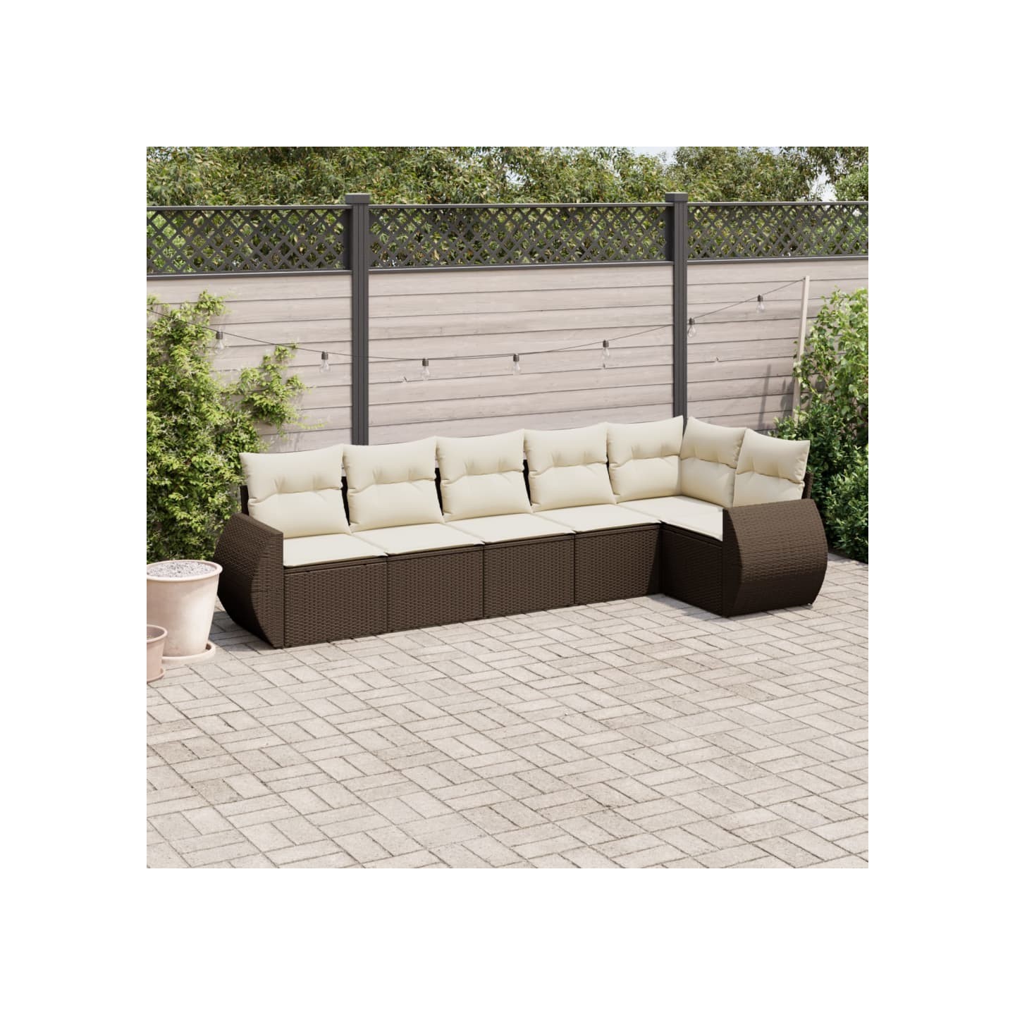Salon de jardin avec coussins 6 pcs marron résine tressée