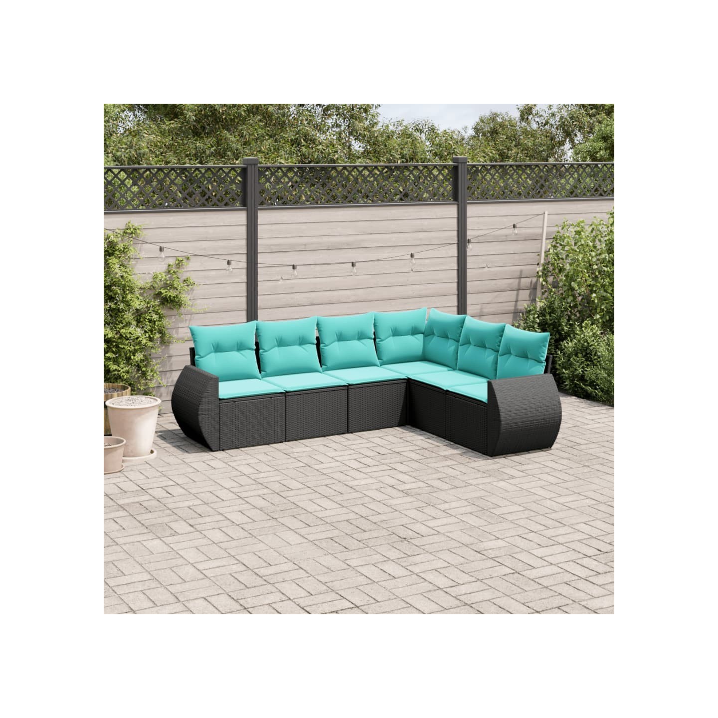 Salon de jardin 6 pcs avec coussins noir résine tressée