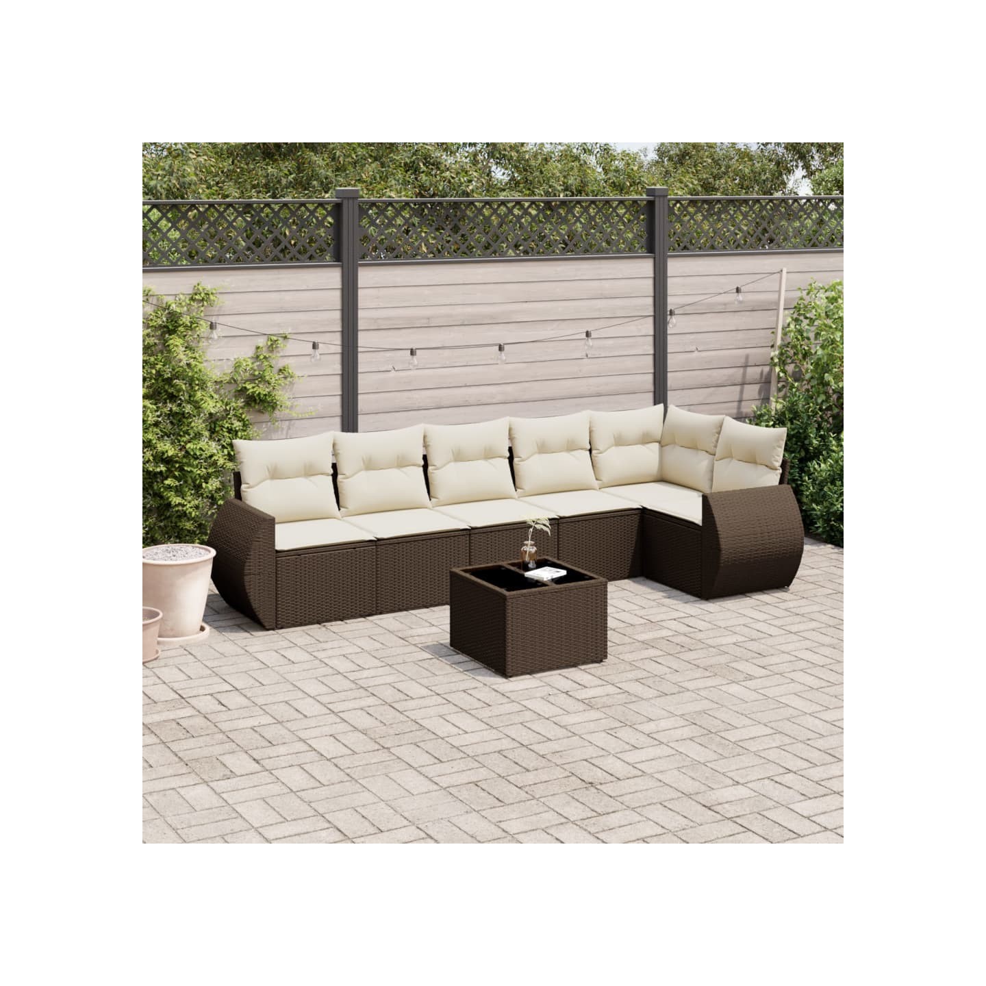 Salon de jardin avec coussins 7 pcs marron résine tressée