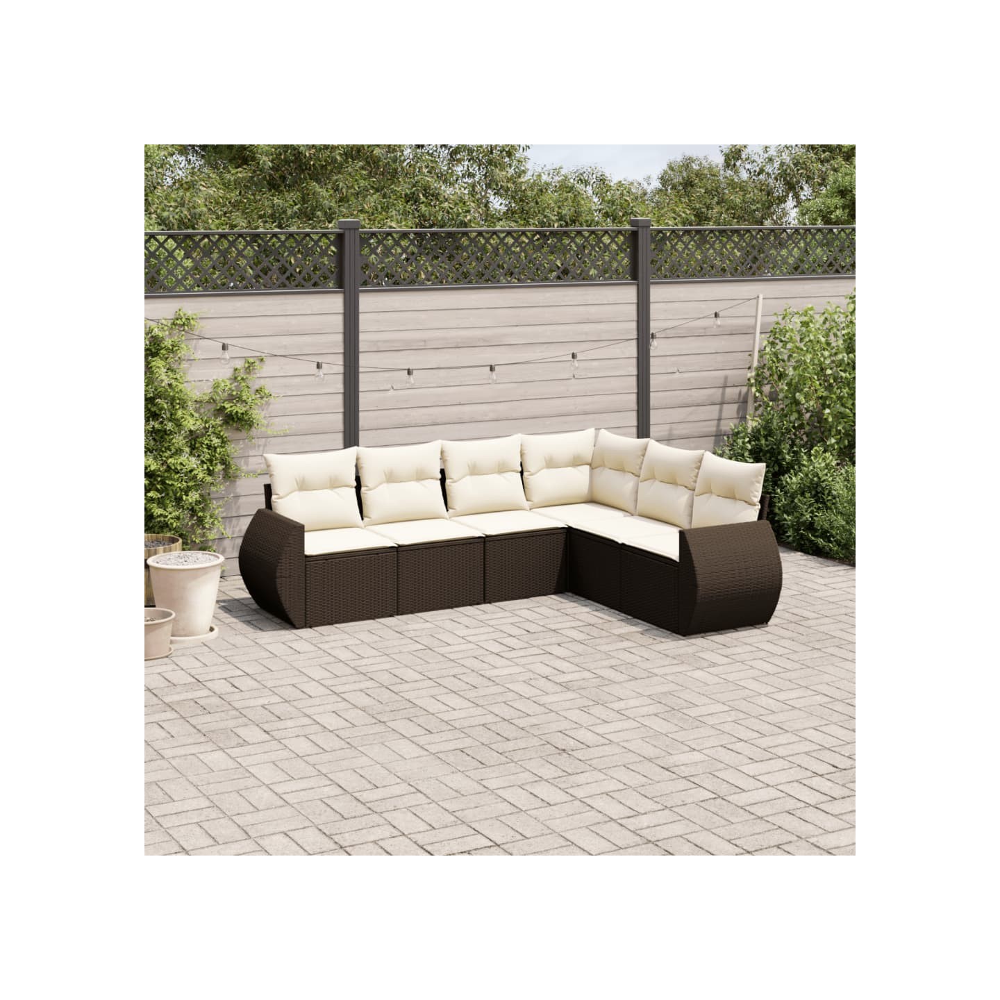 Salon de jardin avec coussins 6 pcs marron résine tressée