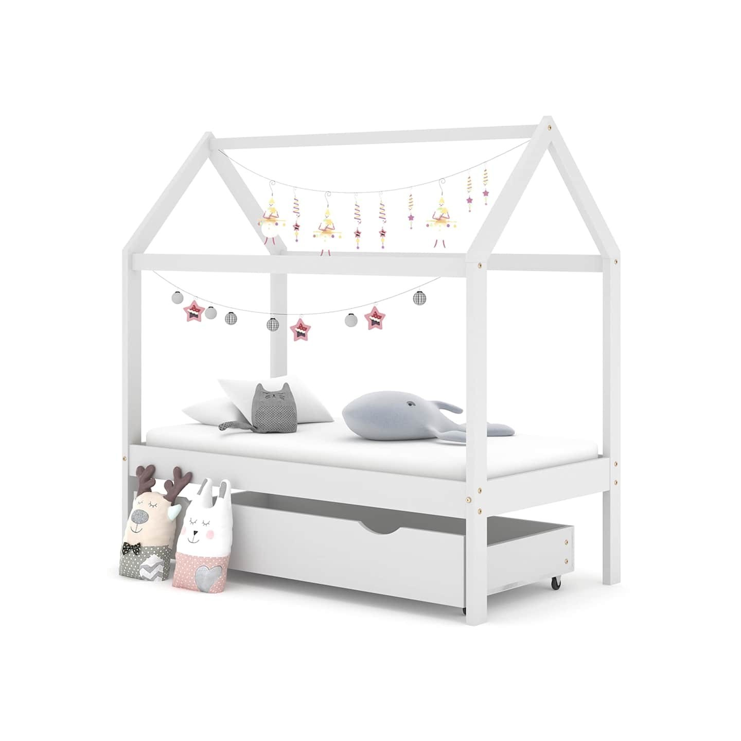 Cadre de lit d'enfant avec un tiroir Blanc Pin massif 70x140 cm