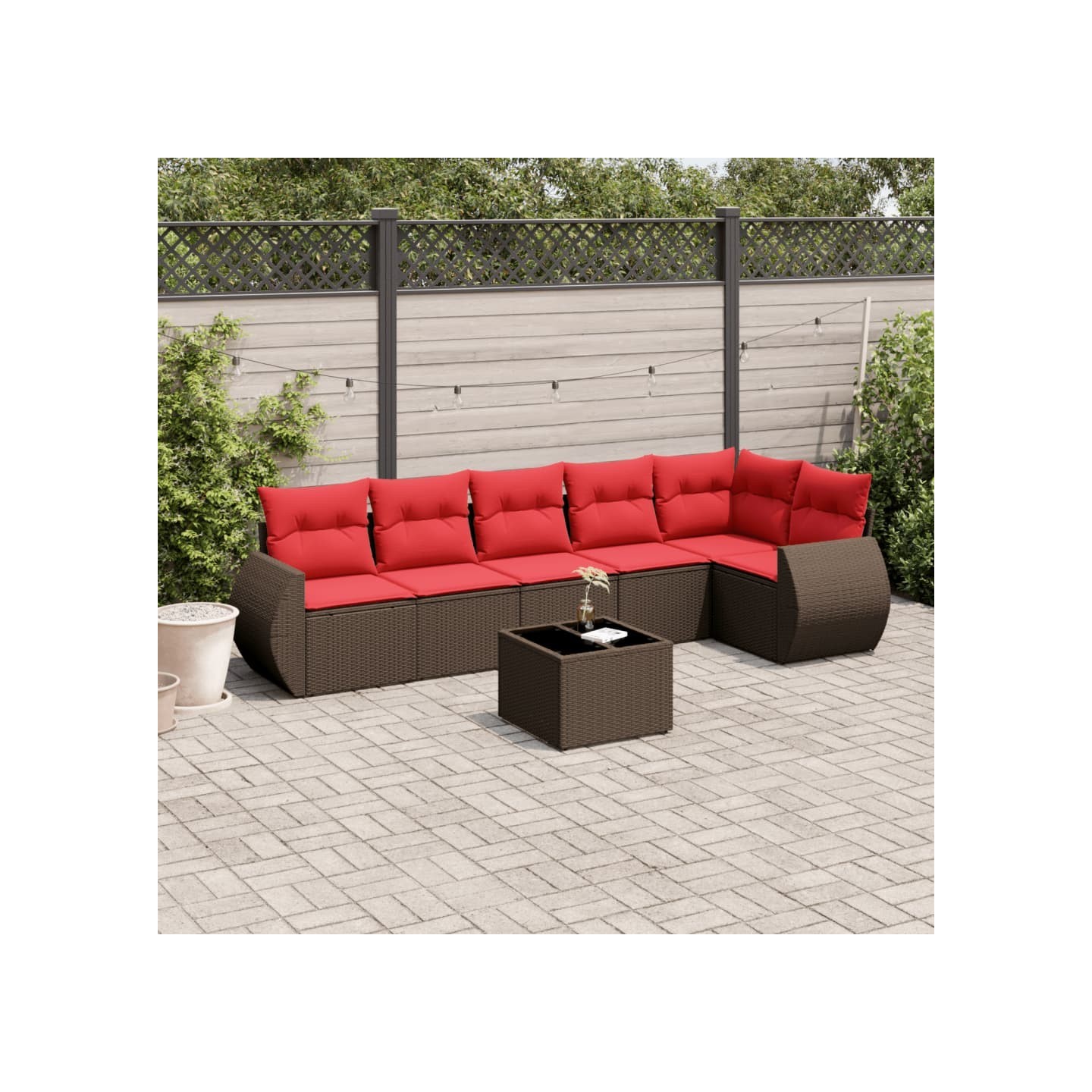 Ensemble de canapé de jardin 7 pcs avec coussins marron