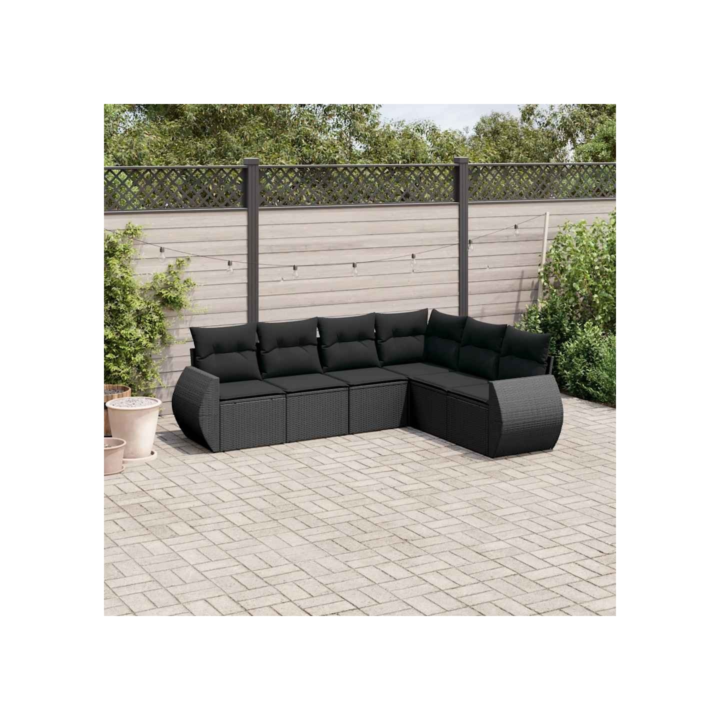 Salon de jardin 6 pcs avec coussins noir résine tressée