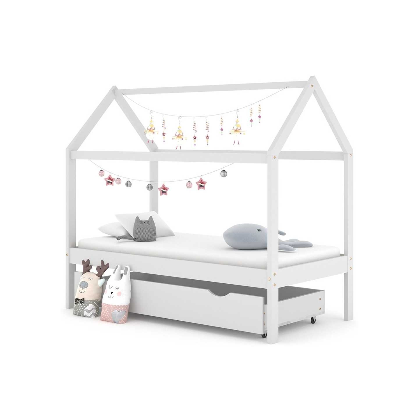 Cadre de lit enfant avec tiroir blanc bois pin massif 80x160 cm