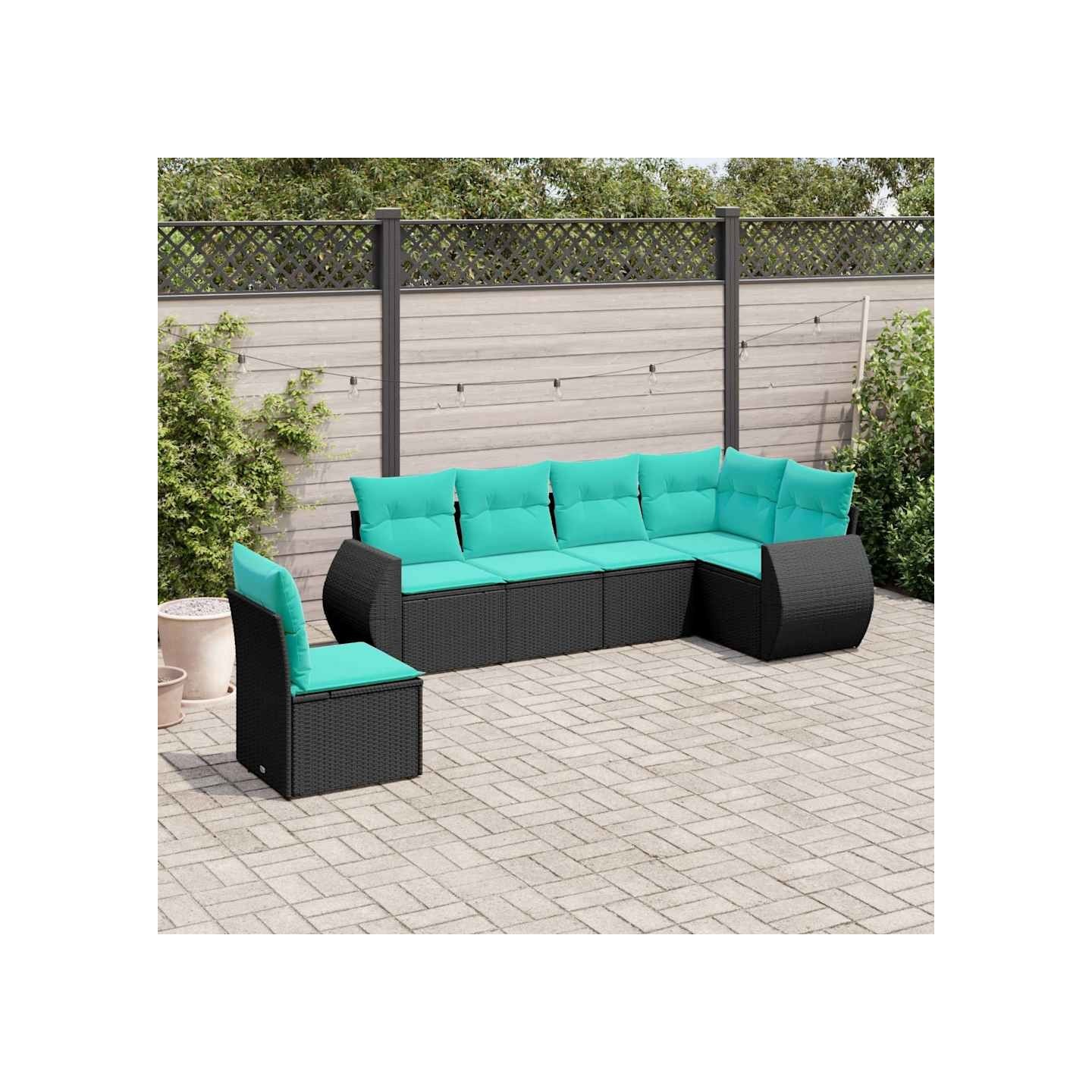 Salon de jardin 6 pcs avec coussins noir résine tressée