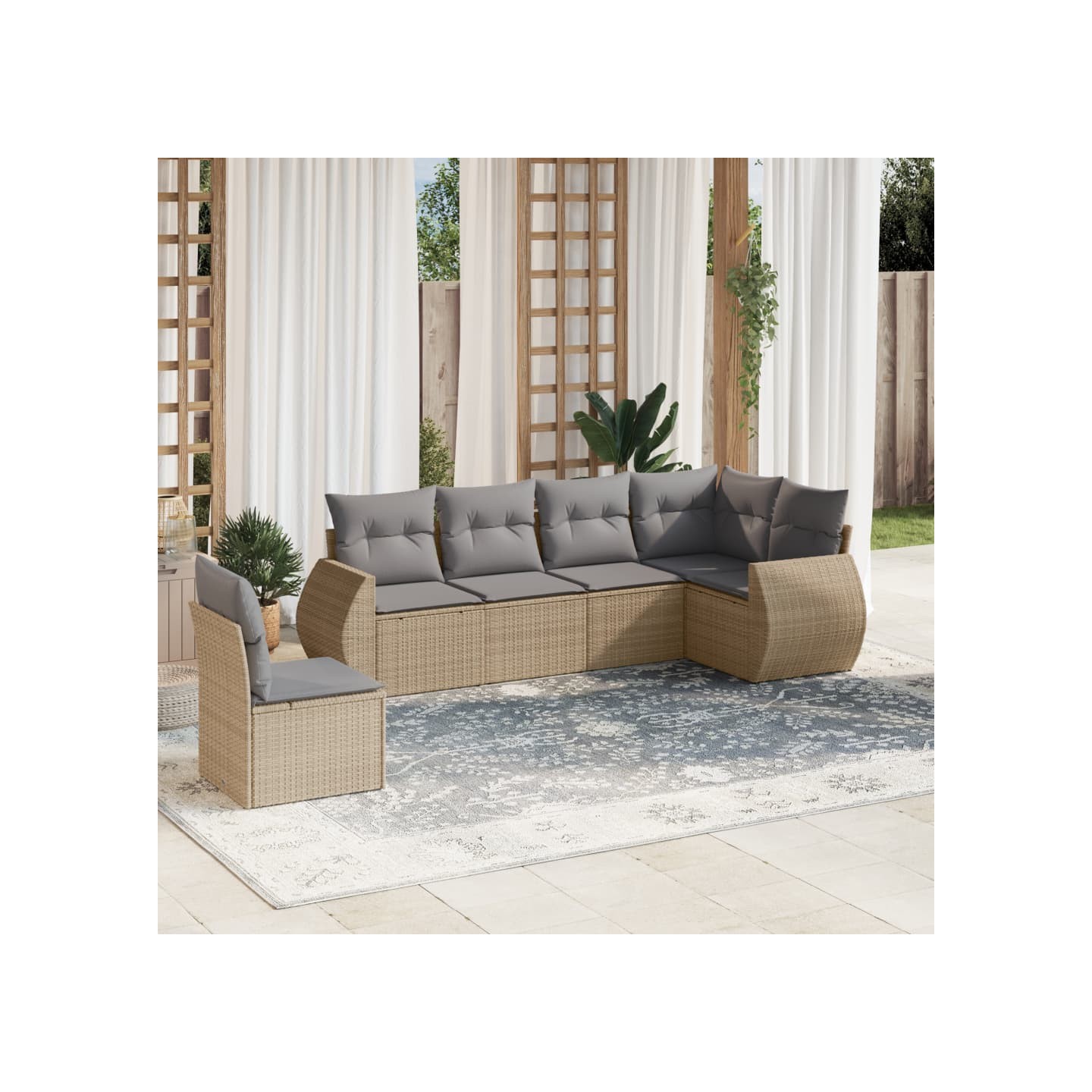 Salon de jardin avec coussins 6 pcs beige résine tressée