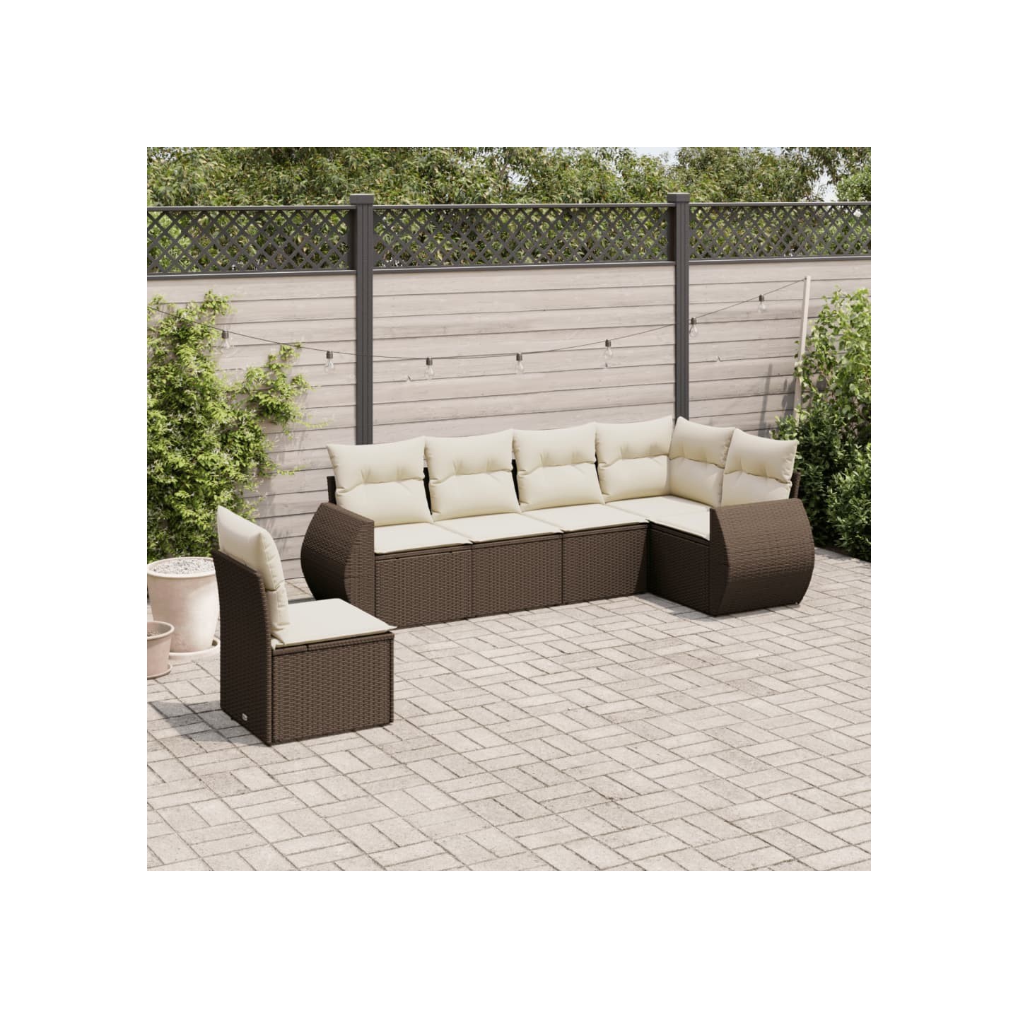 Salon de jardin avec coussins 6 pcs marron résine tressée