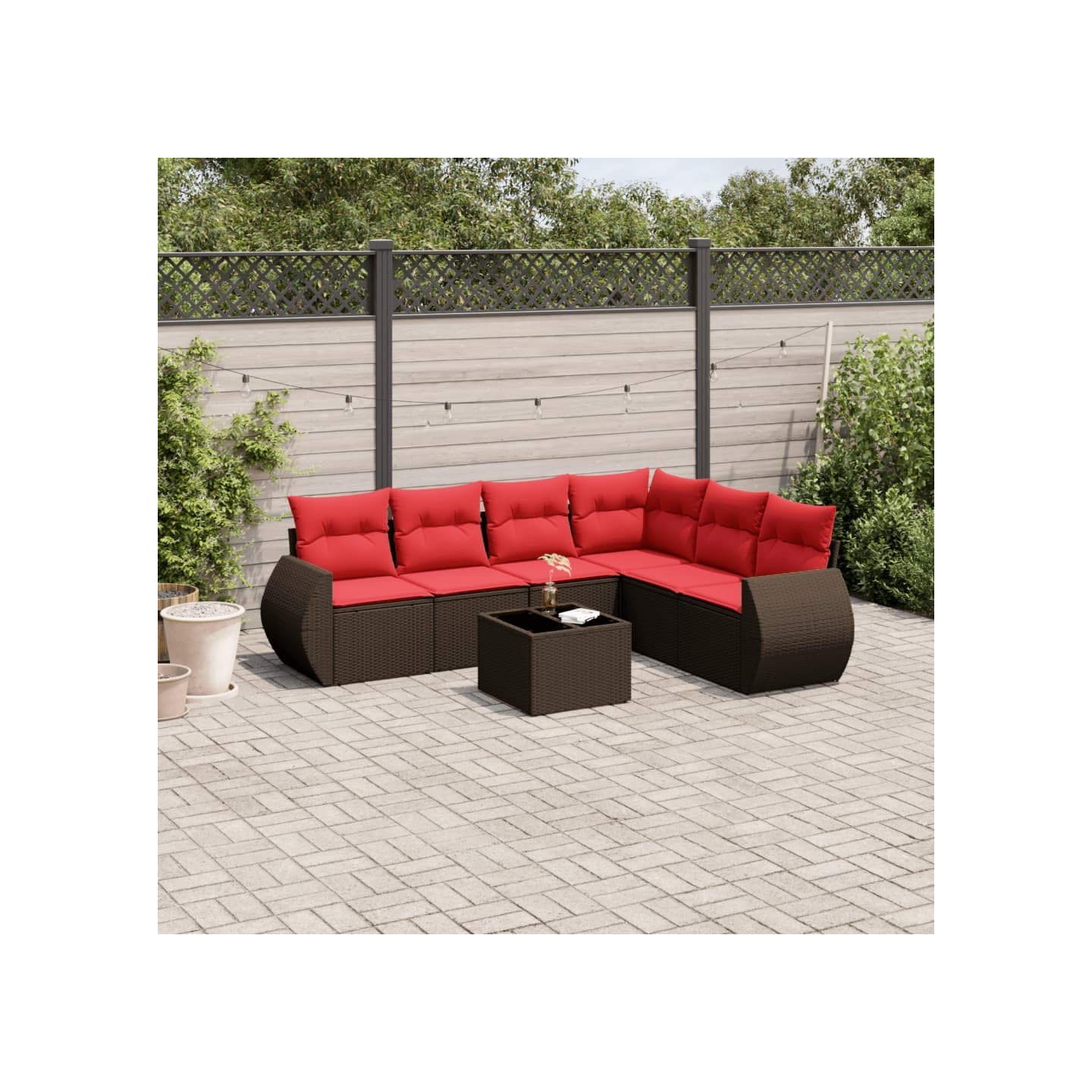 Ensemble de canapé de jardin 7 pcs avec coussins marron