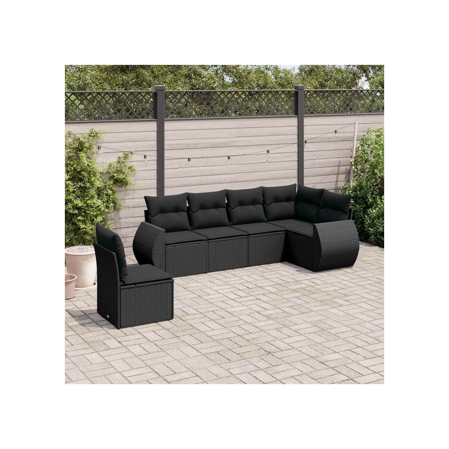 Salon de jardin 6 pcs avec coussins noir résine tressée