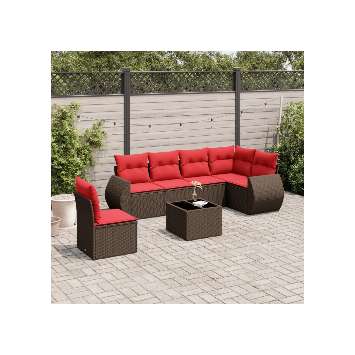 Ensemble de canapé de jardin 7 pcs avec coussins marron