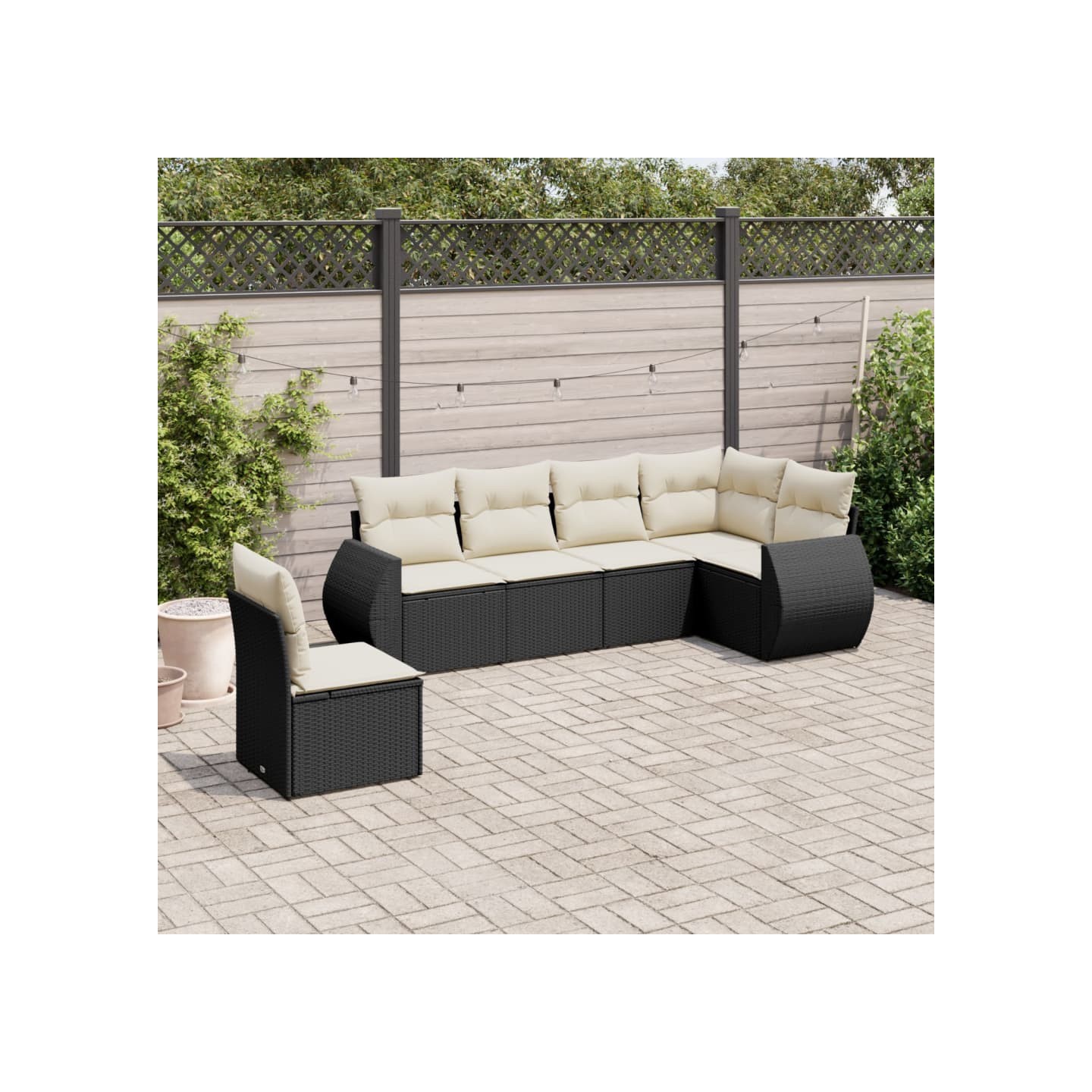 Salon de jardin 6 pcs avec coussins noir résine tressée