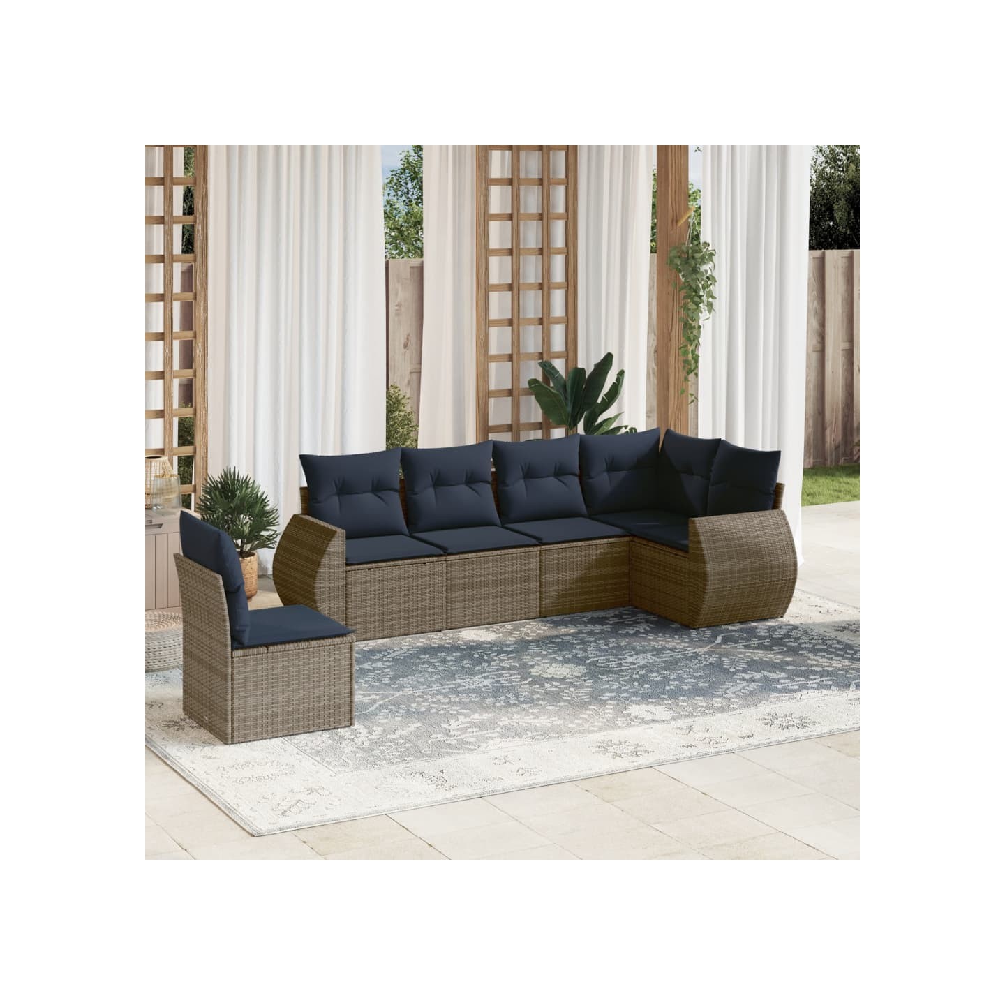 Ensemble de canapé de jardin 6 pcs avec coussins gris résine tressée