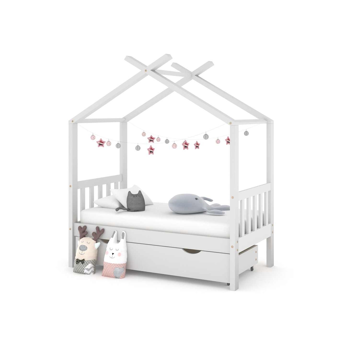 Cadre de lit enfant avec tiroir blanc pin massif 70x140 cm