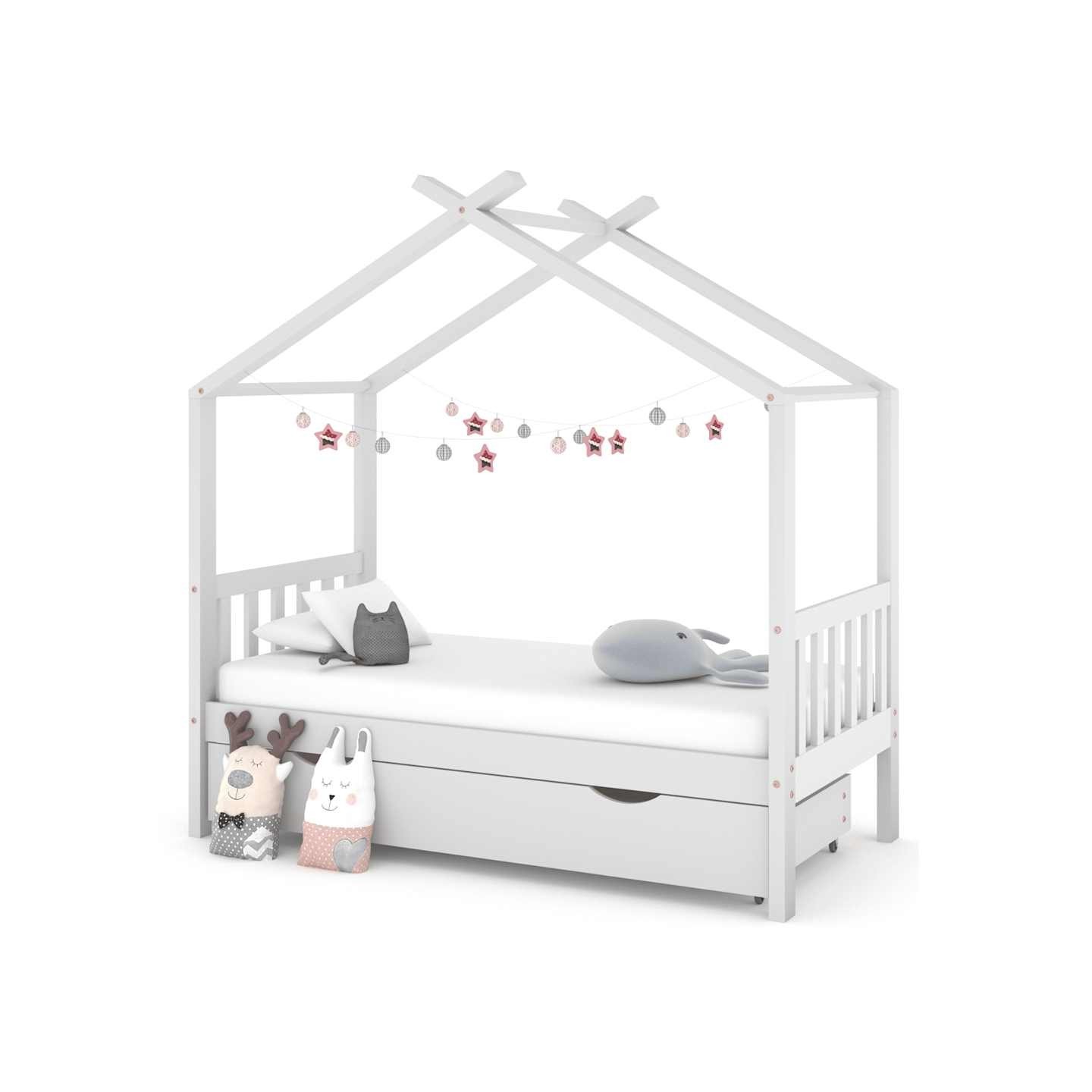 Cadre de lit enfant avec tiroir blanc pin massif 80x160 cm