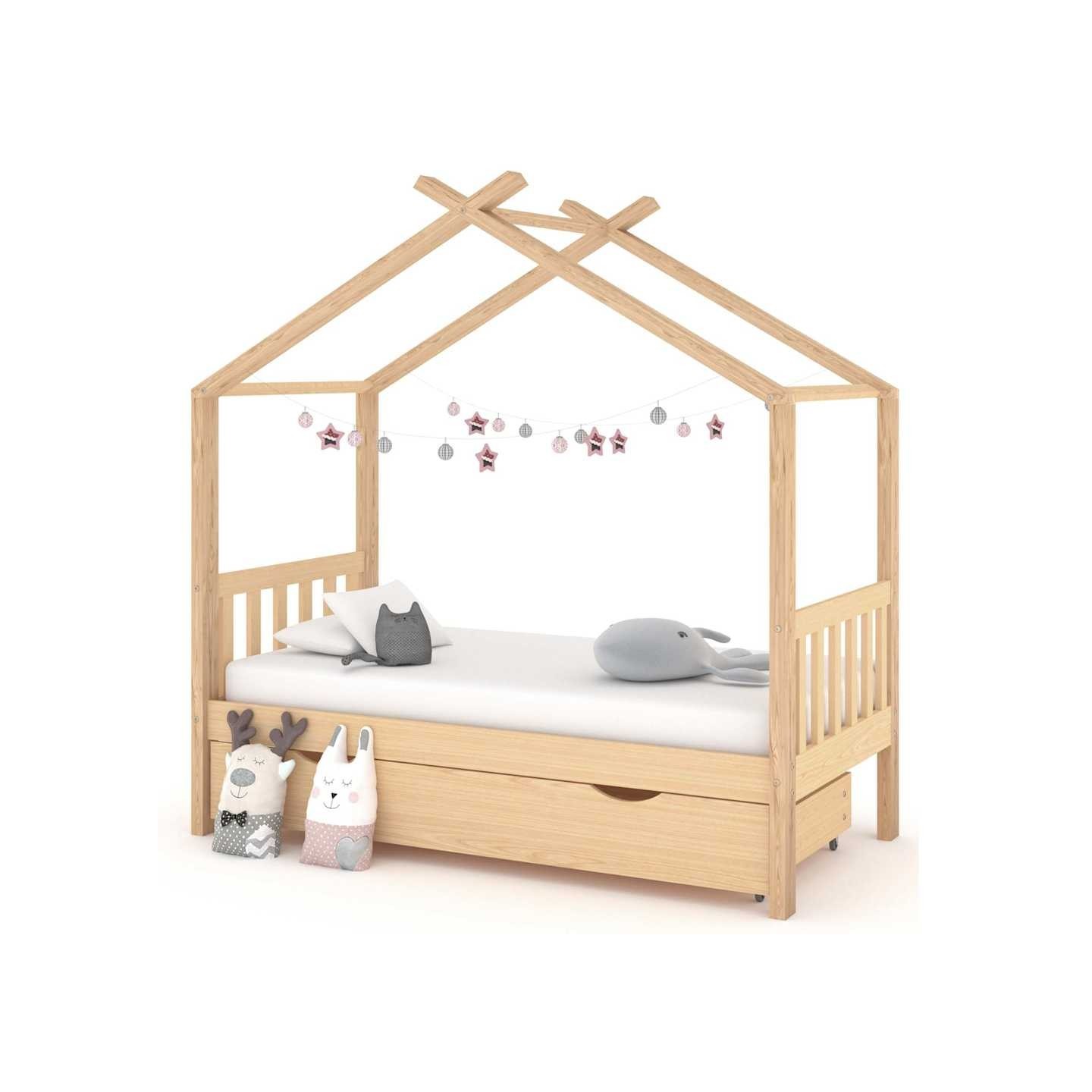 Cadre de lit enfant avec tiroir bois de pin massif 80x160 cm