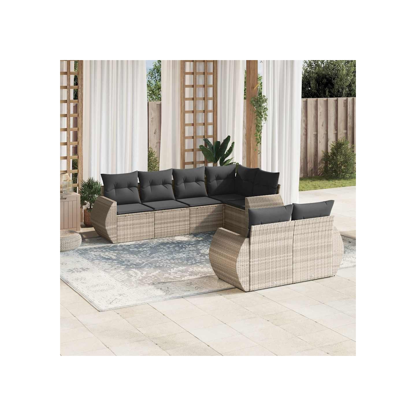 Salon de jardin avec coussins 7 pcs gris clair résine tressée