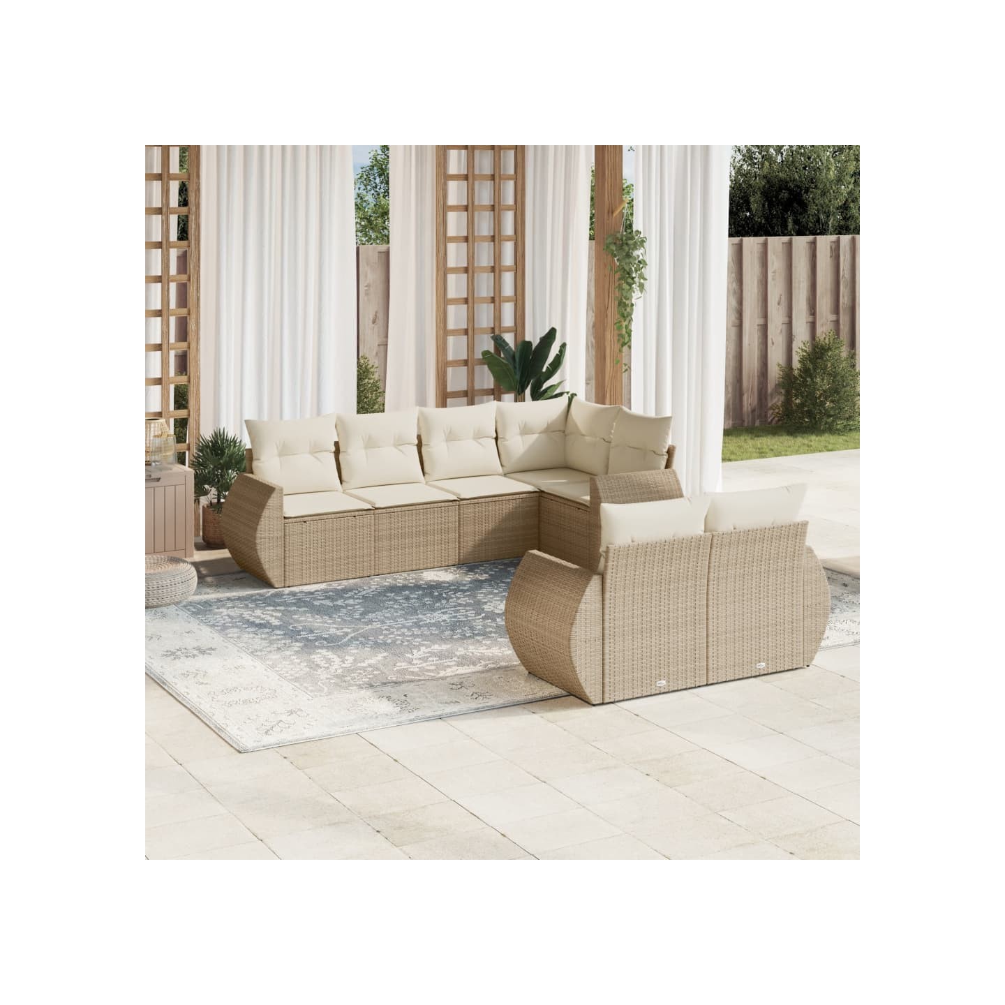 Salon de jardin avec coussins 7 pcs beige résine tressée