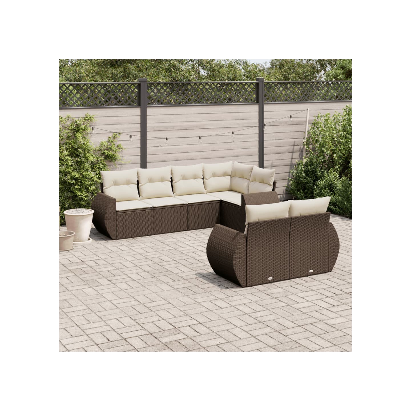 Salon de jardin avec coussins 7 pcs marron résine tressée