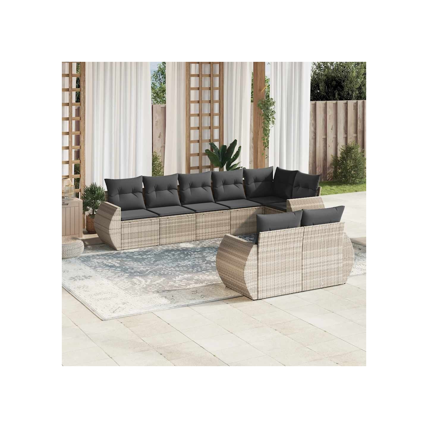Salon de jardin 8 pcs avec coussins gris clair résine tressée