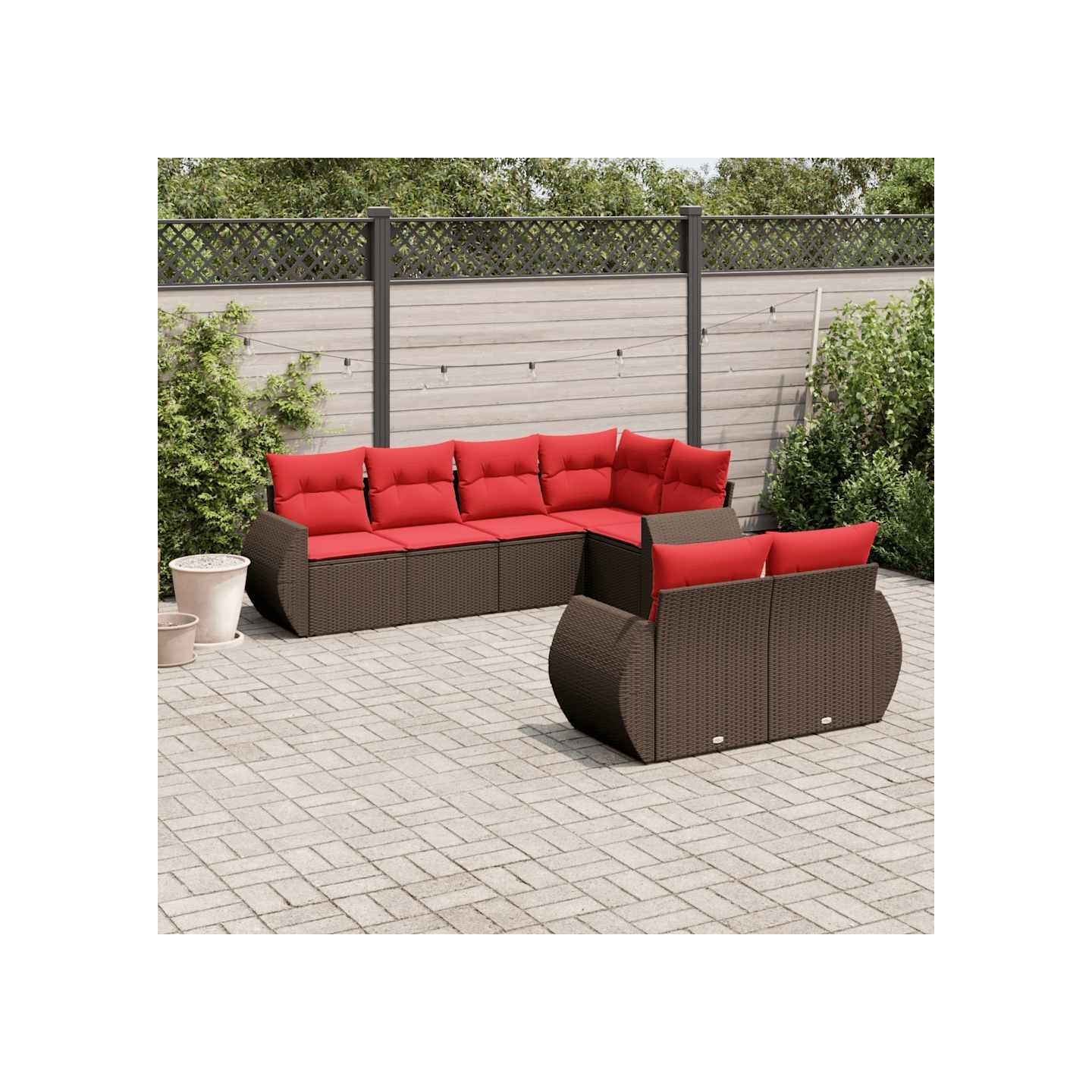 Ensemble de canapé de jardin 7 pcs avec coussins marron