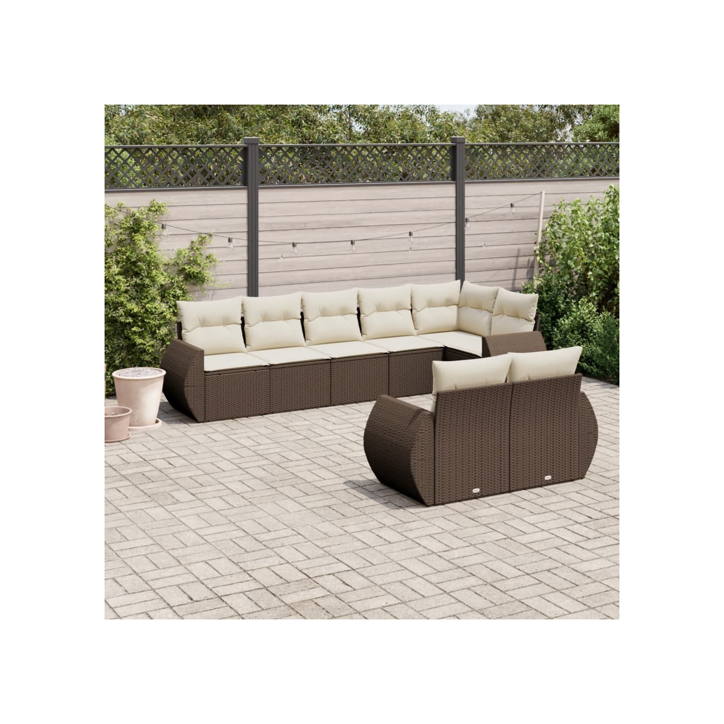 Salon de jardin 8 pcs avec coussins marron résine tressée
