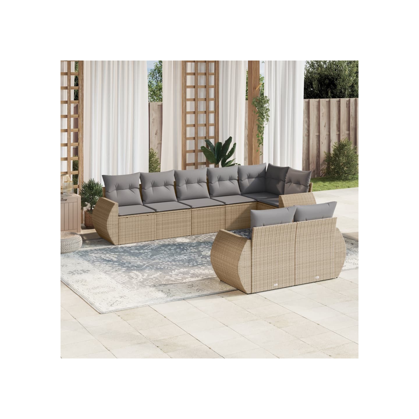 Salon de jardin avec coussins 8 pcs beige résine tressée