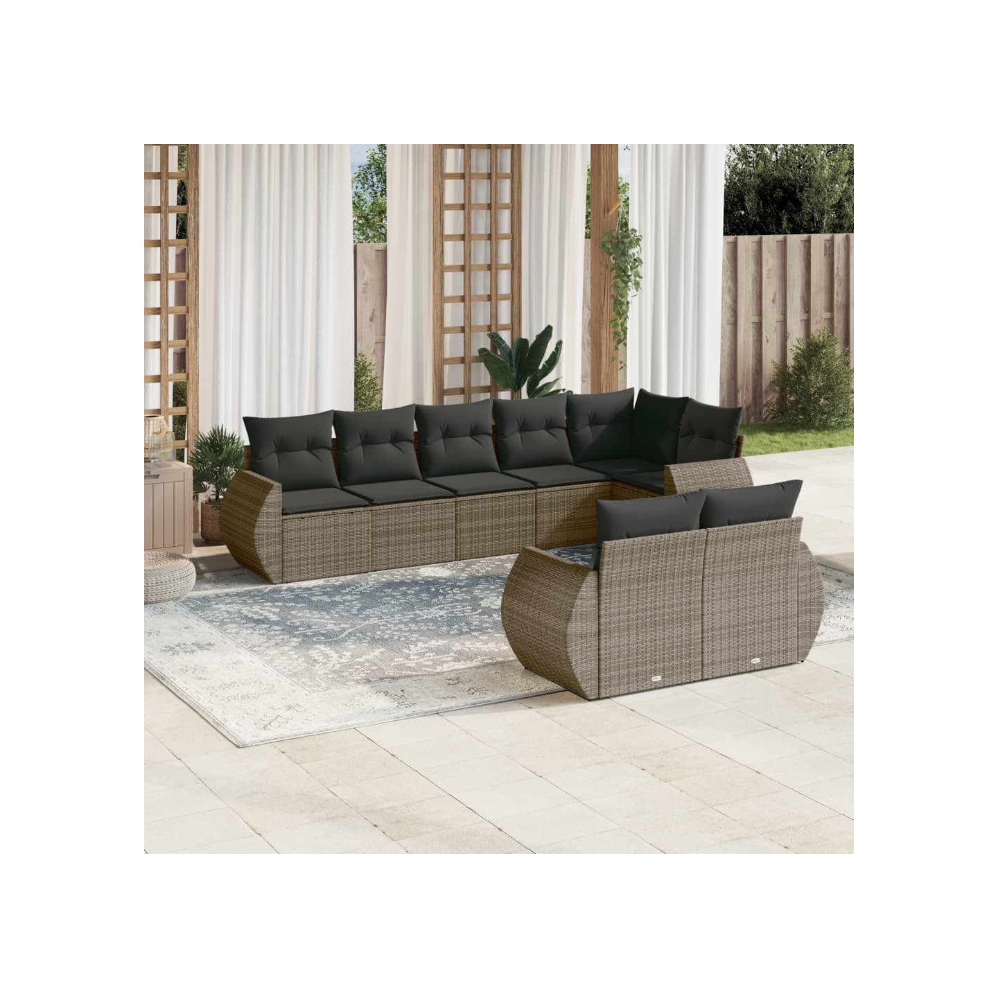 Salon de jardin 8 pcs avec coussins gris résine tressée