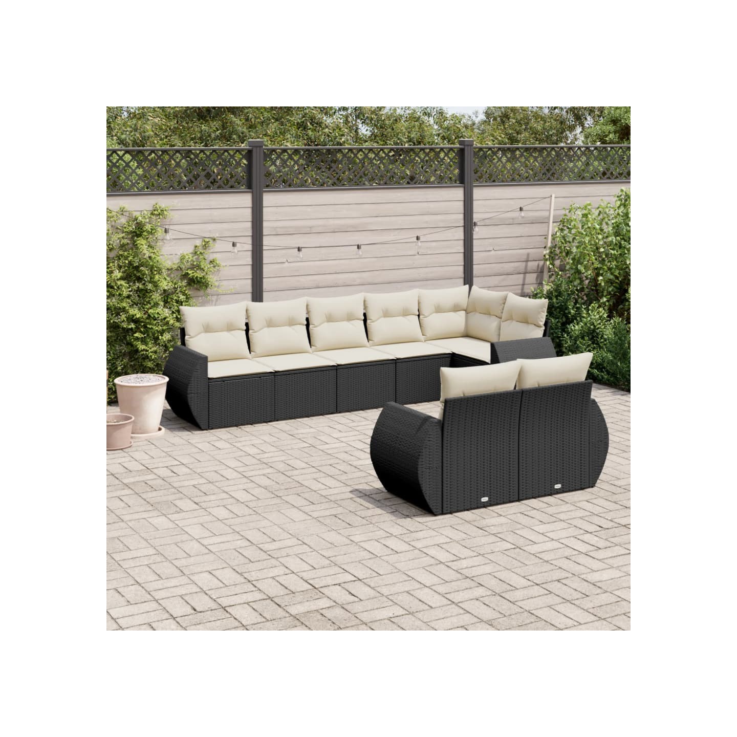 Salon de jardin 8 pcs avec coussins noir résine tressée