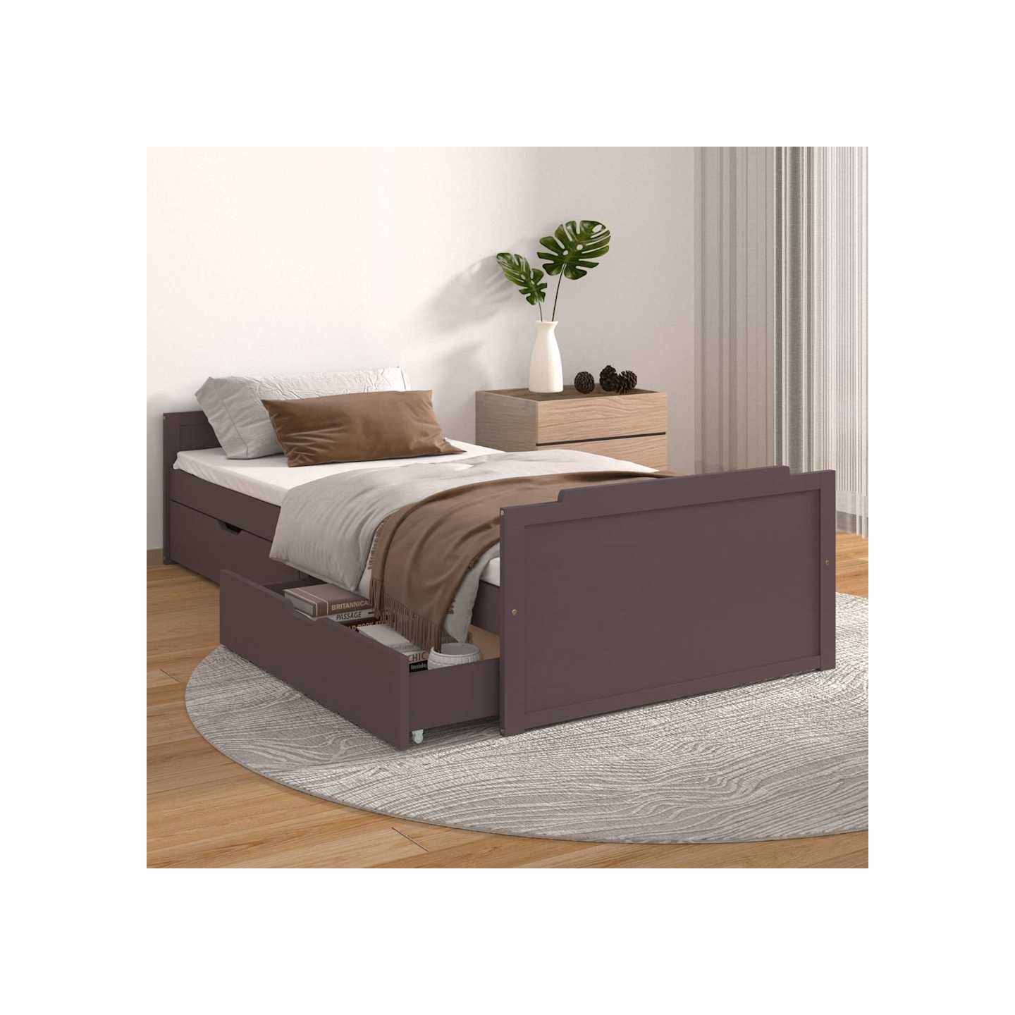 Cadre de lit sans matelas marron foncé bois pin massif 90x200cm