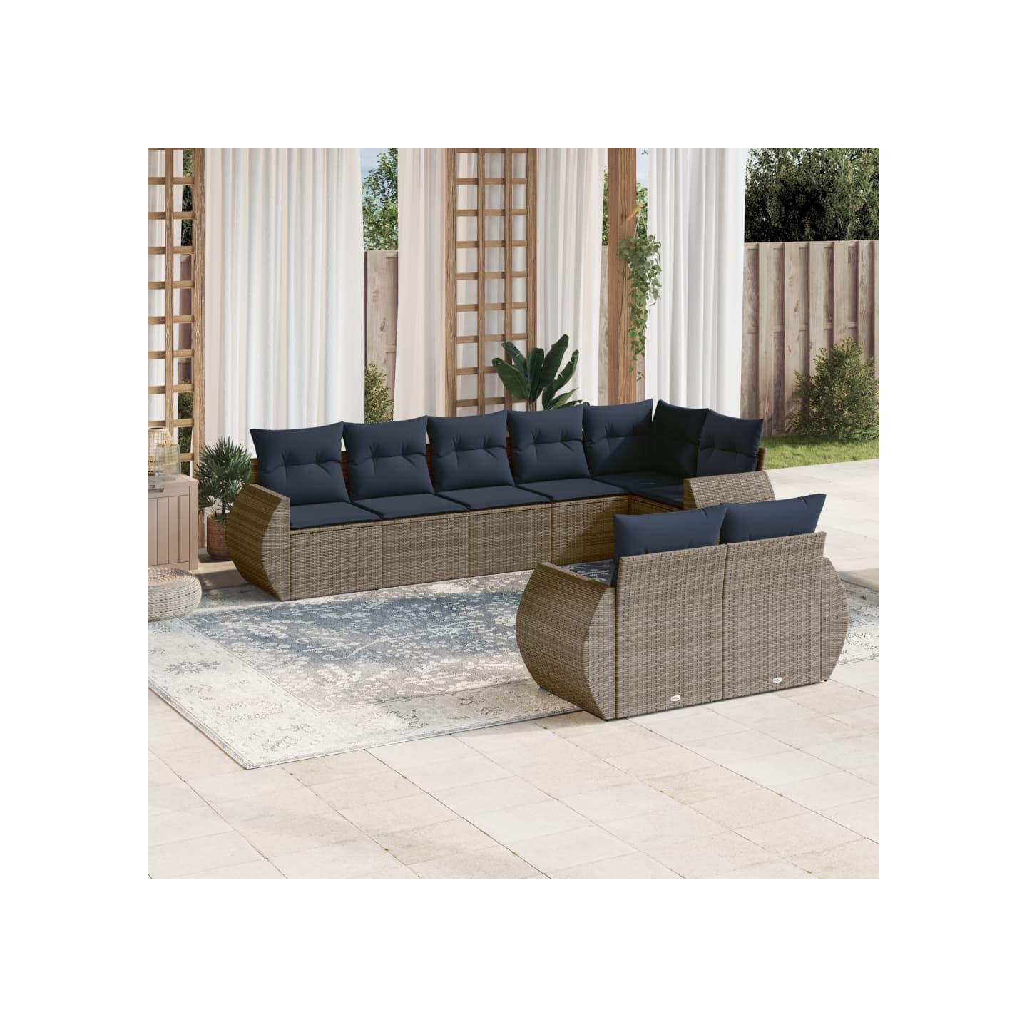 Ensemble de canapé de jardin 8 pcs avec coussins gris résine tressée