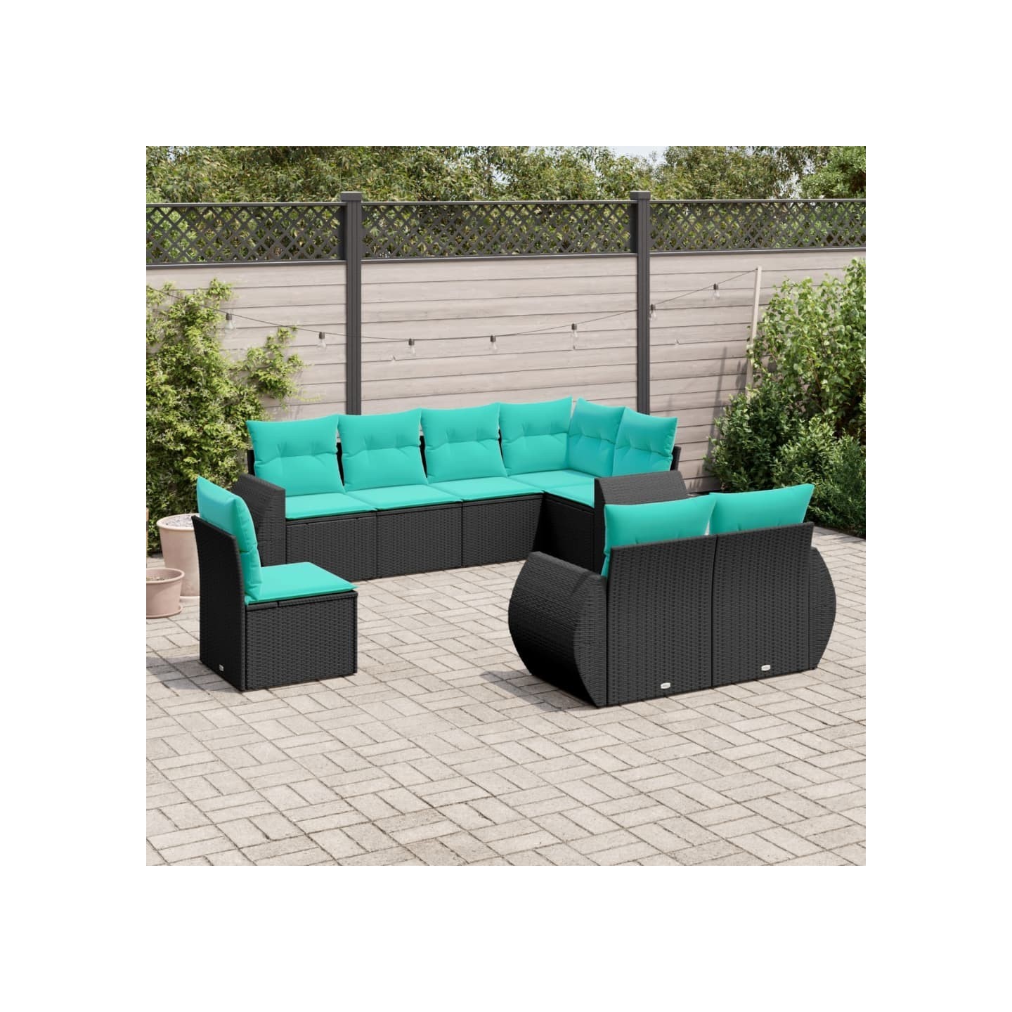 Salon de jardin 8 pcs avec coussins noir résine tressée