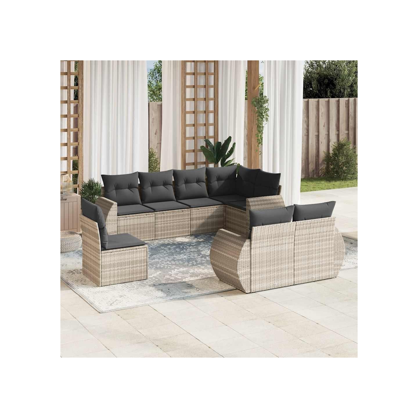 Salon de jardin 8 pcs avec coussins gris clair résine tressée