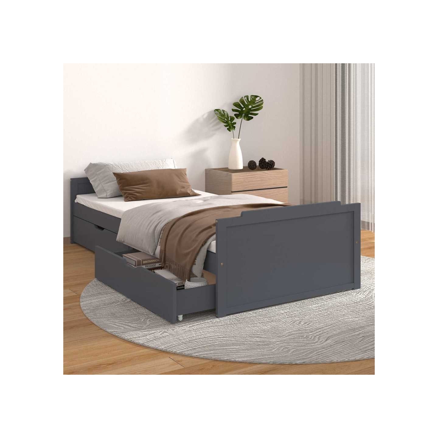 Cadre de lit sans matelas gris foncé bois pin massif 90x200cm