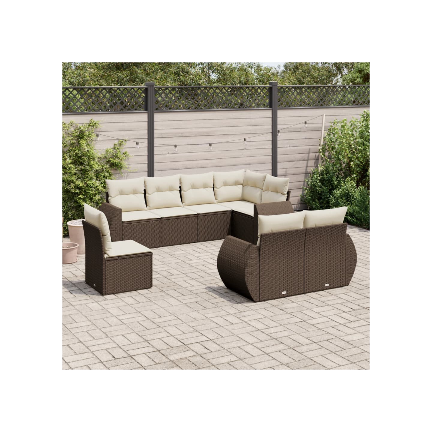 Salon de jardin 8 pcs avec coussins marron résine tressée