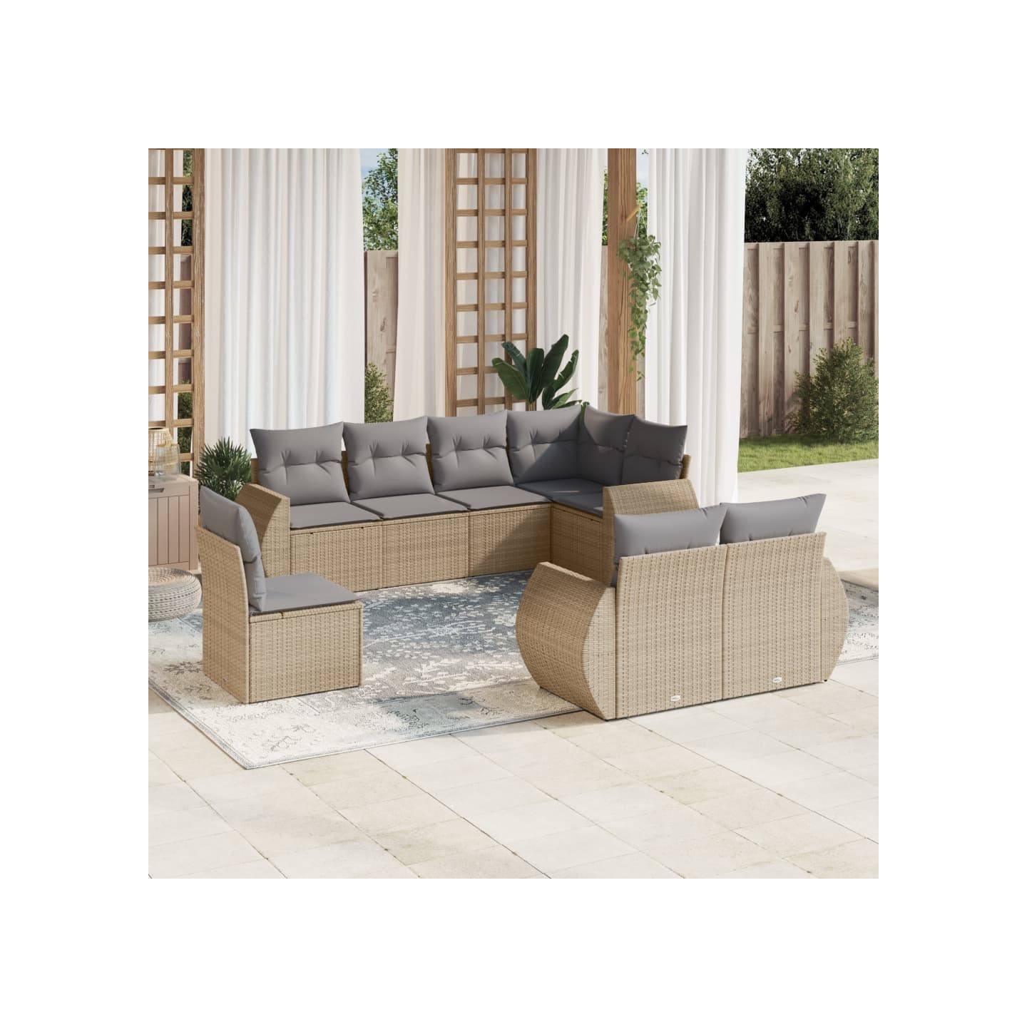 Salon de jardin avec coussins 8 pcs beige résine tressée