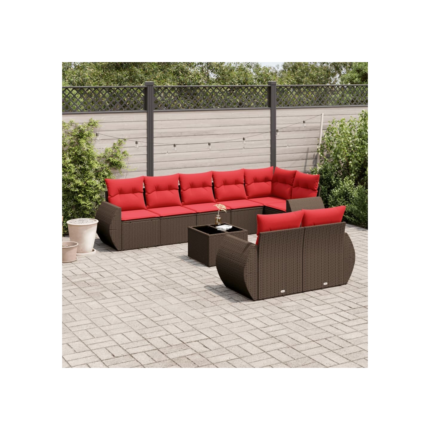 Ensemble de canapé de jardin 9 pcs avec coussins marron