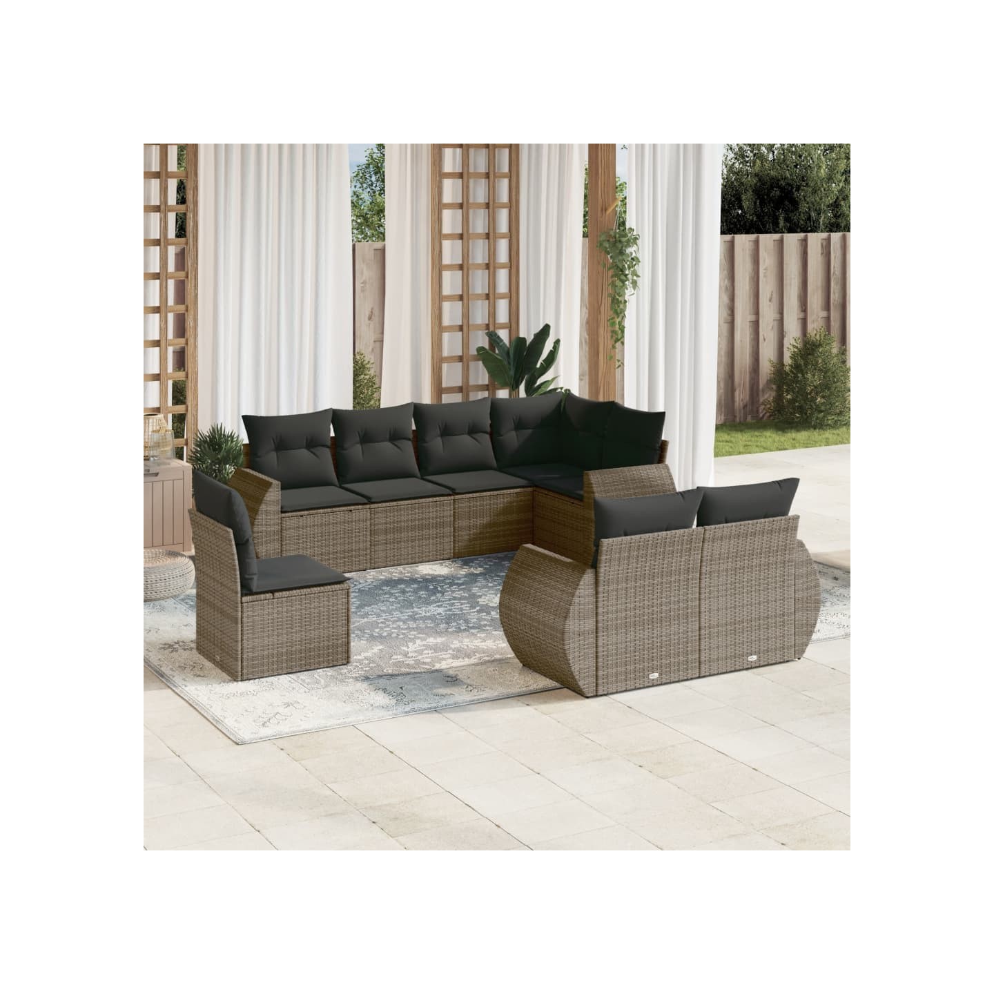 Salon de jardin 8 pcs avec coussins gris résine tressée