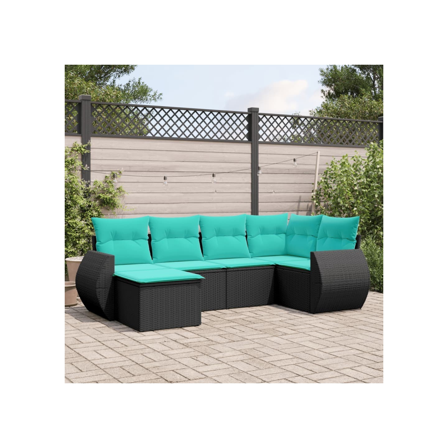 Salon de jardin 6 pcs avec coussins noir résine tressée