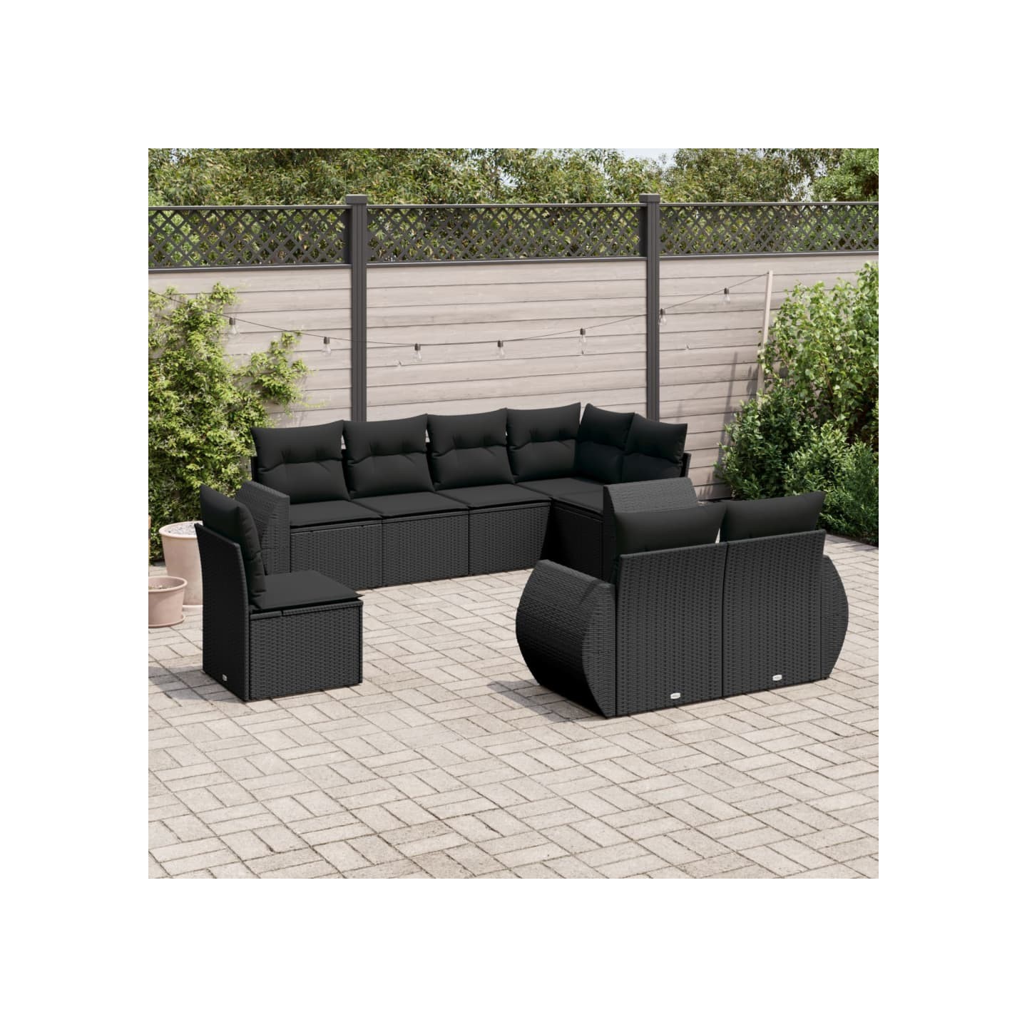 Salon de jardin 8 pcs avec coussins noir résine tressée