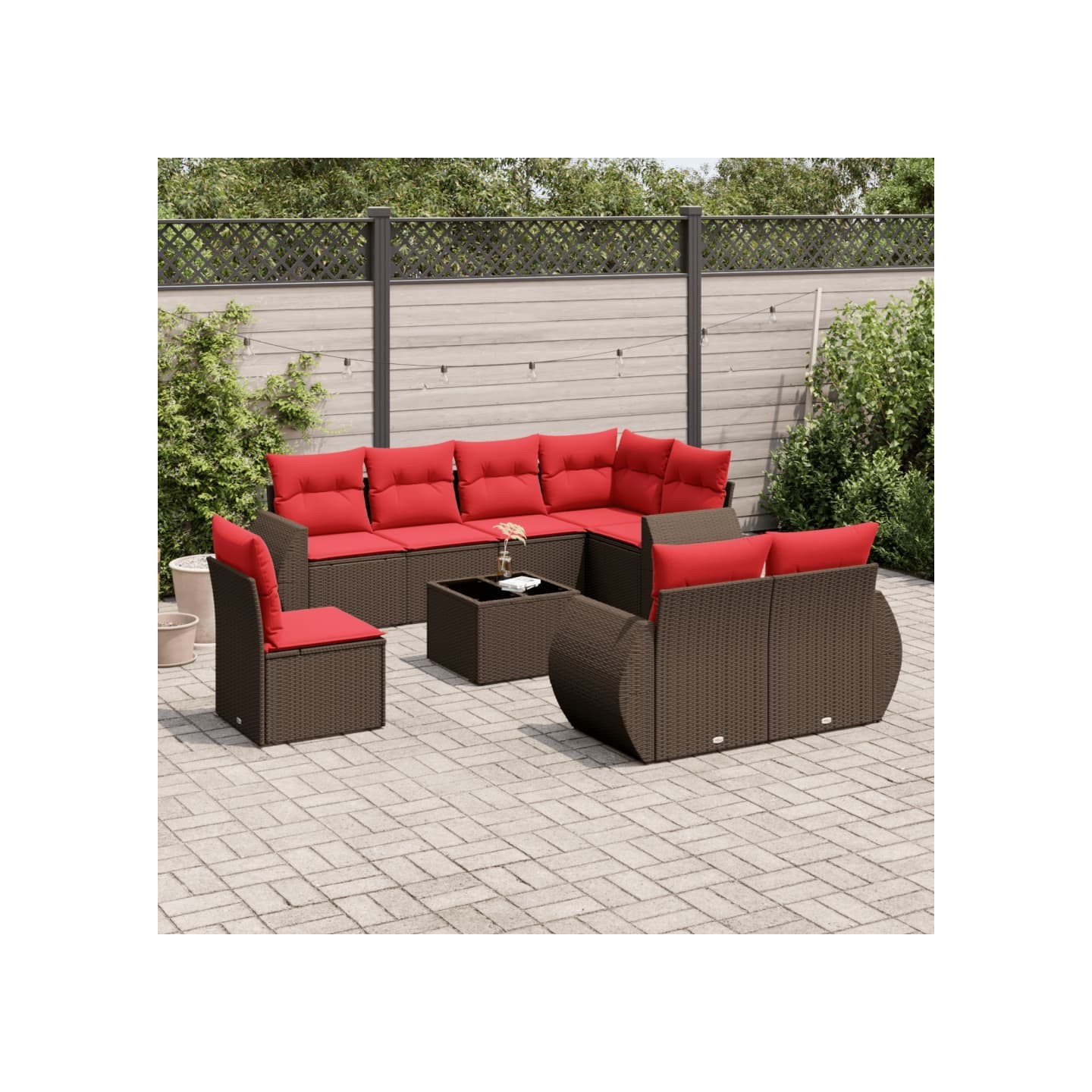 Ensemble de canapé de jardin 9 pcs avec coussins marron
