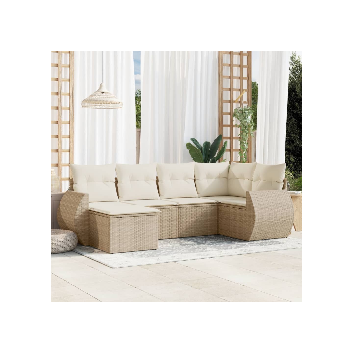 Salon de jardin avec coussins 6 pcs beige résine tressée
