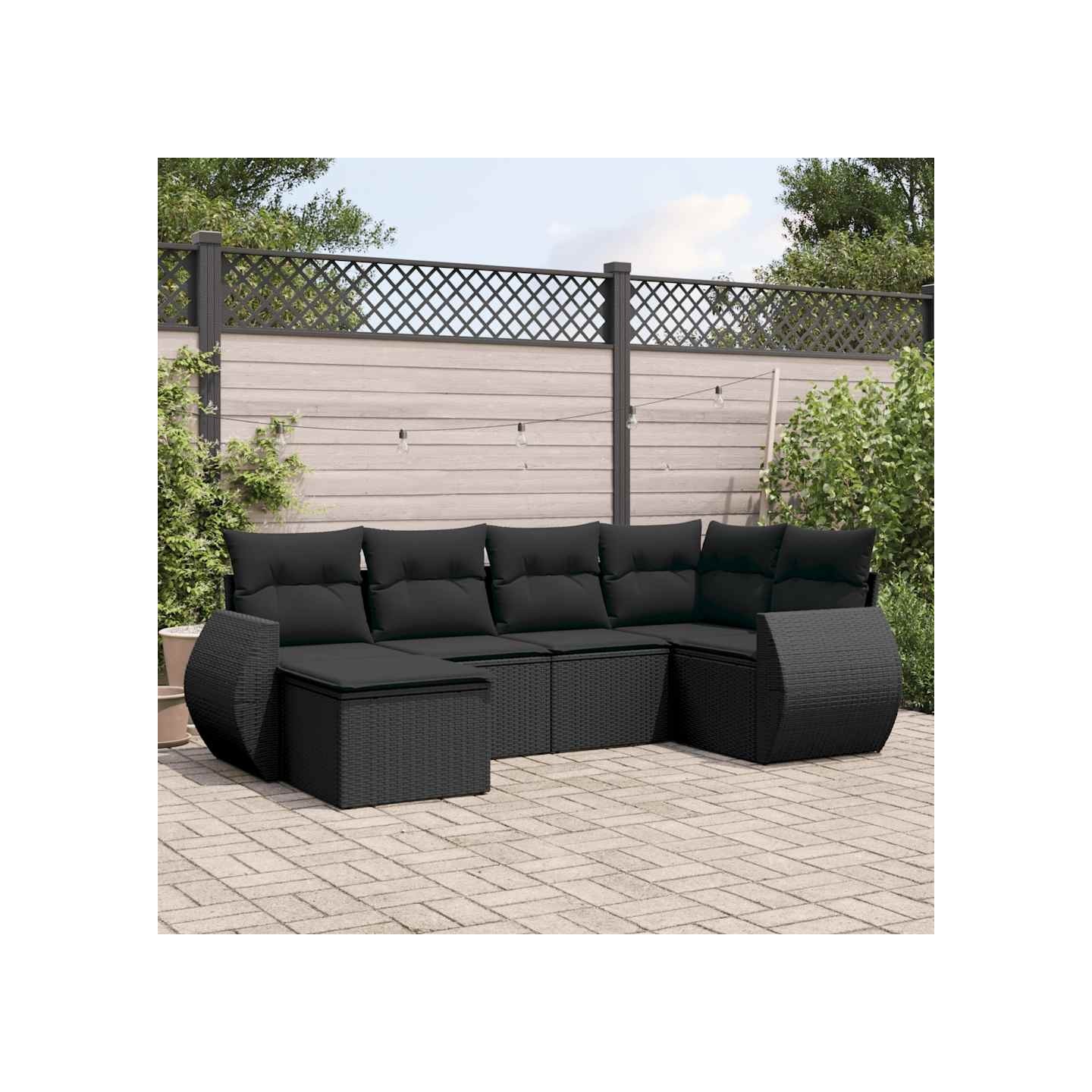 Salon de jardin 6 pcs avec coussins noir résine tressée