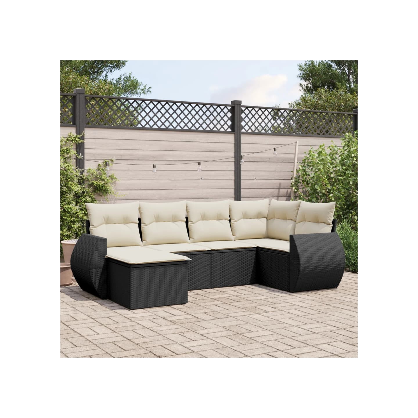 Salon de jardin 6 pcs avec coussins noir résine tressée