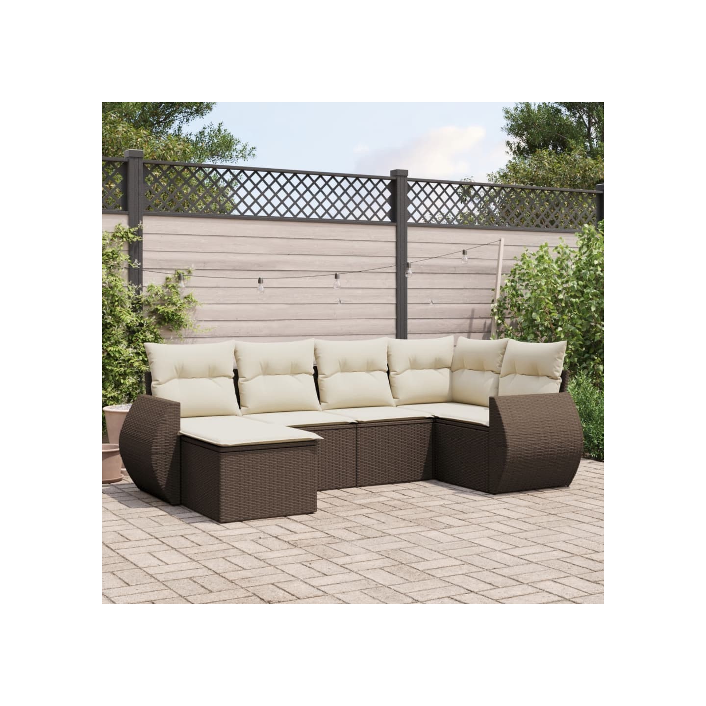 Salon de jardin avec coussins 6 pcs marron résine tressée