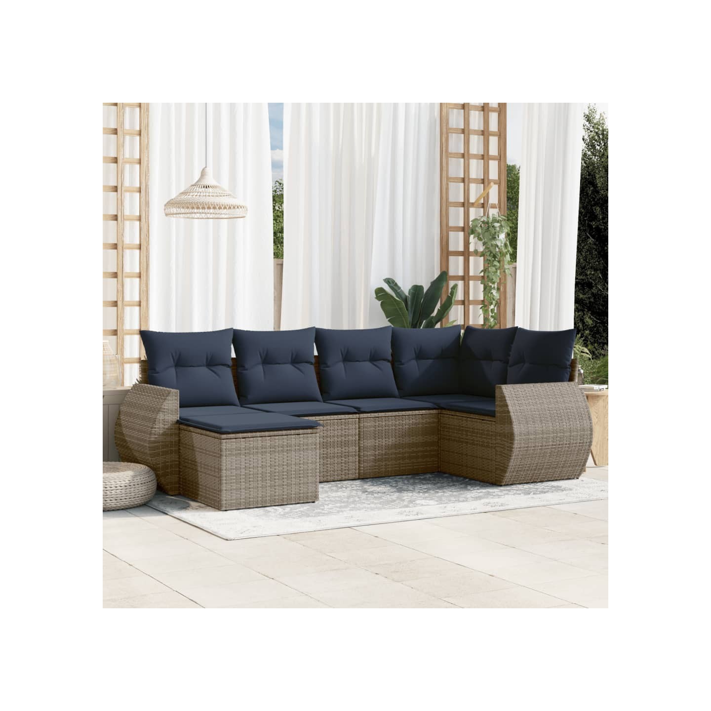 Ensemble de canapé de jardin 6 pcs avec coussins gris résine tressée