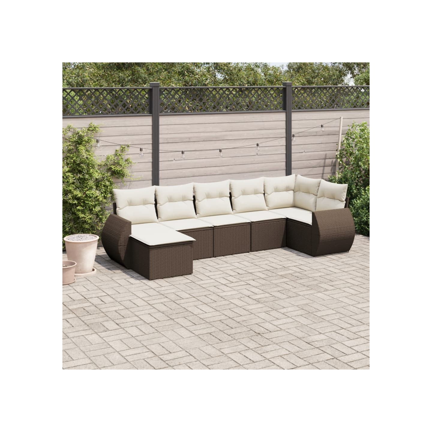Salon de jardin avec coussins 7 pcs marron résine tressée