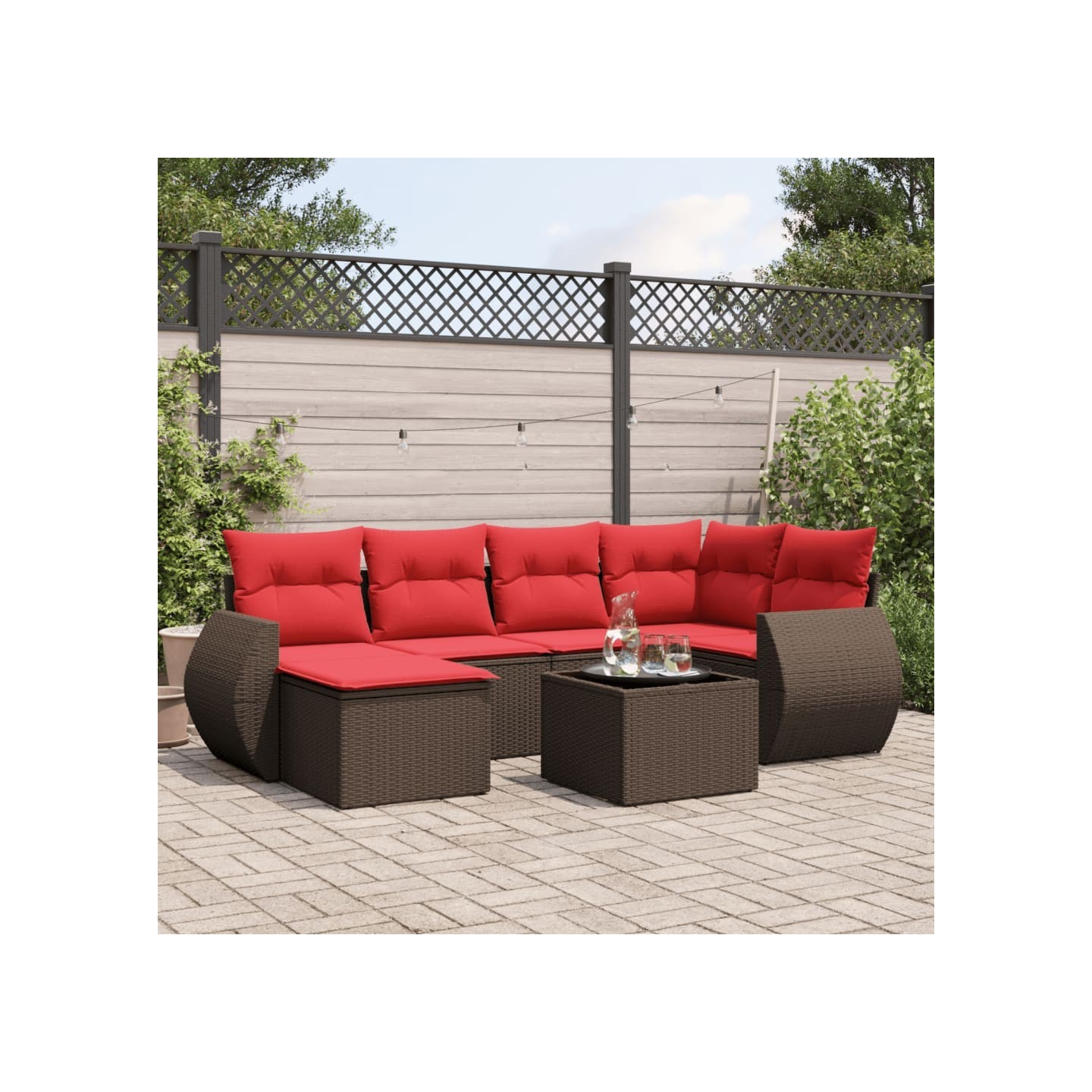Ensemble de canapé de jardin 7 pcs avec coussins marron