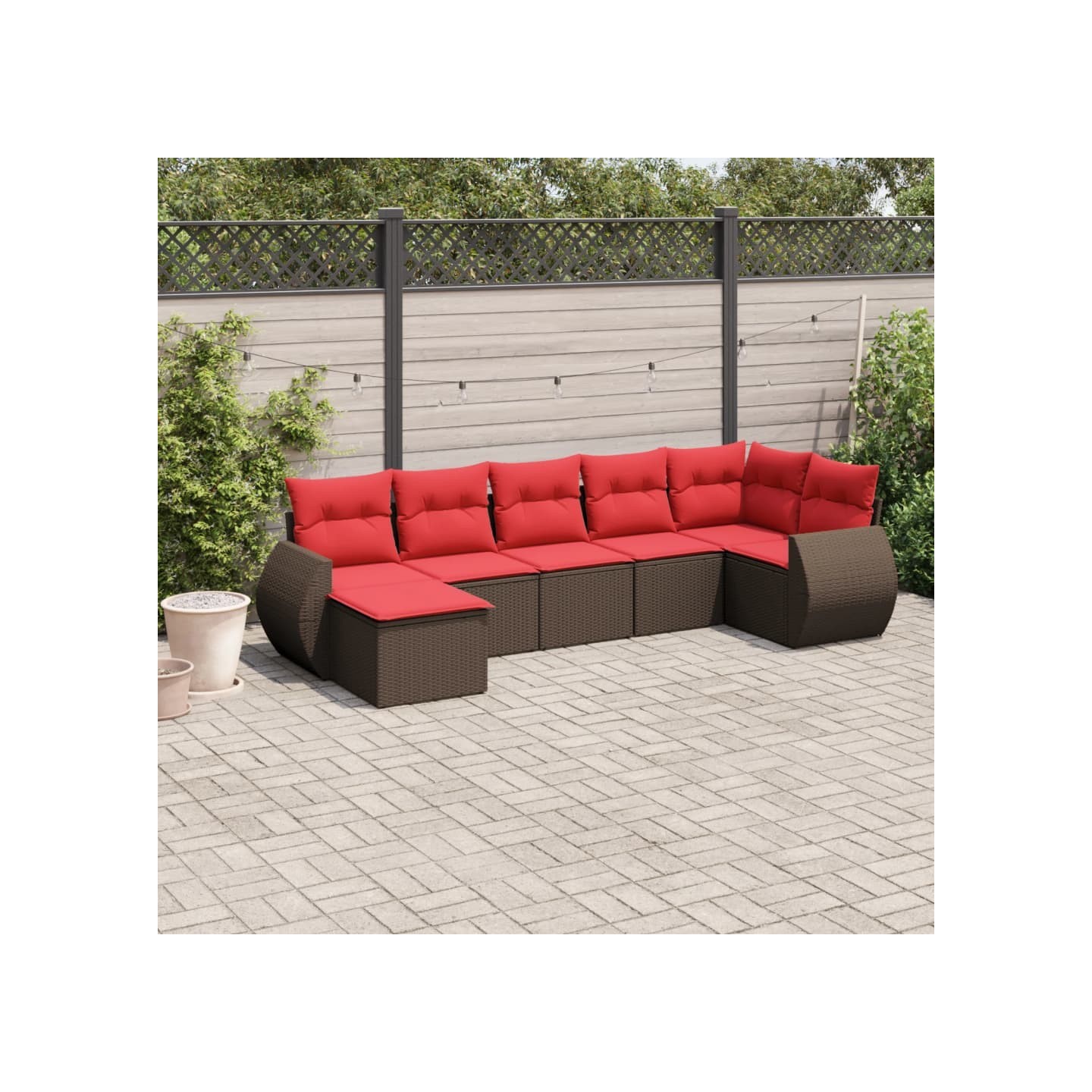 Ensemble de canapé de jardin 7 pcs avec coussins marron