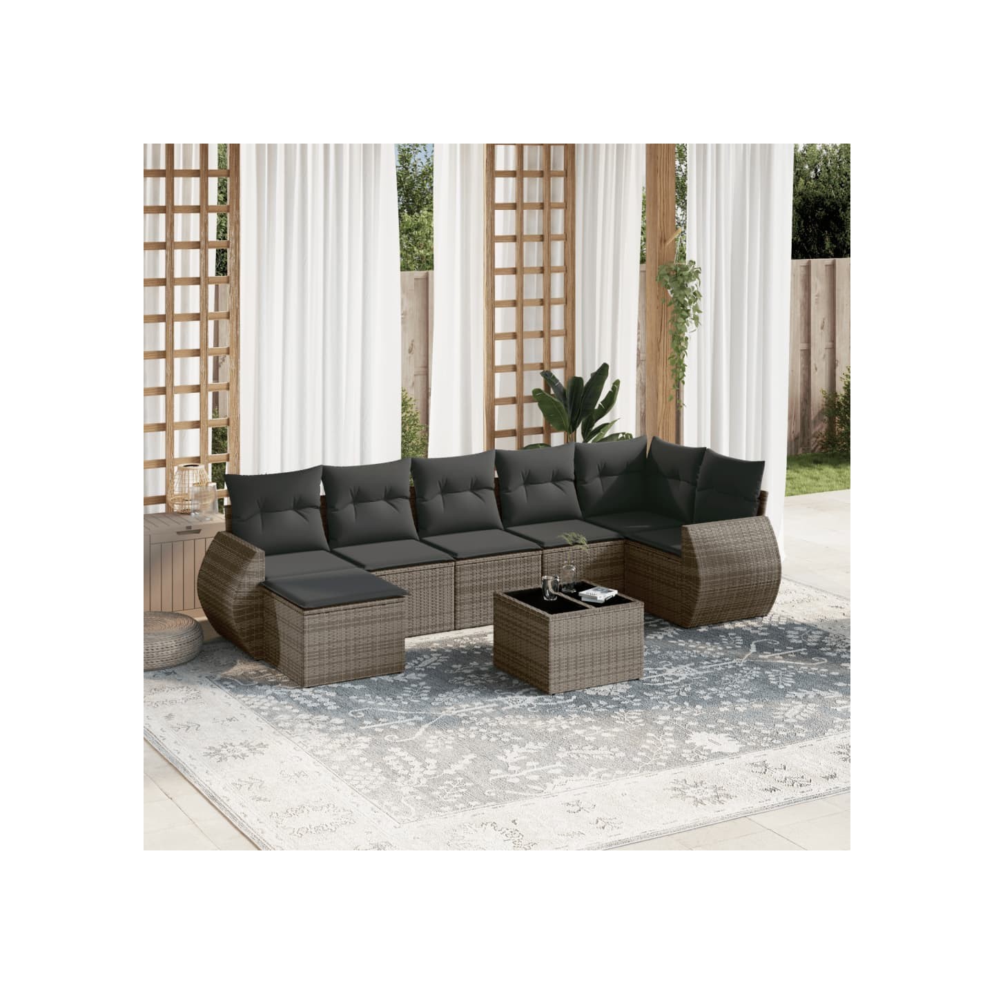 Salon de jardin 8 pcs avec coussins gris résine tressée