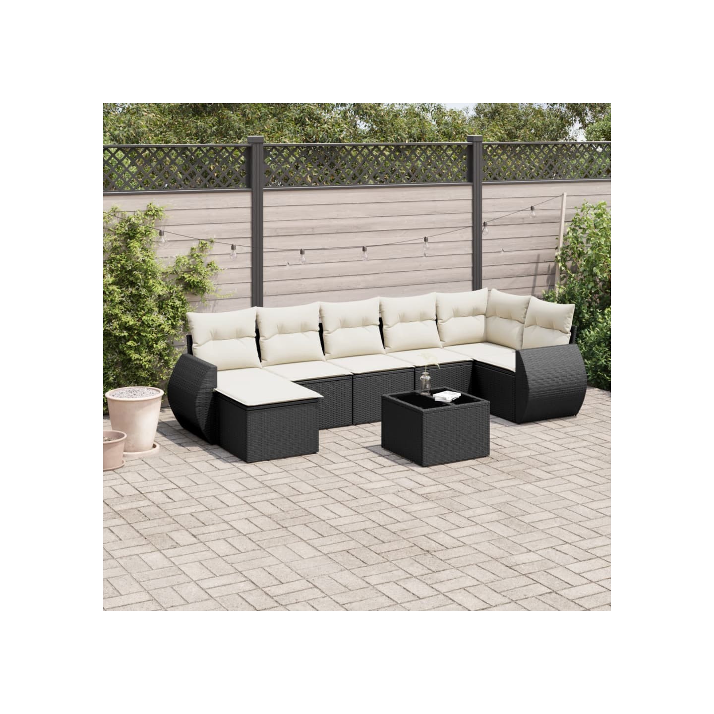 Salon de jardin 8 pcs avec coussins noir résine tressée